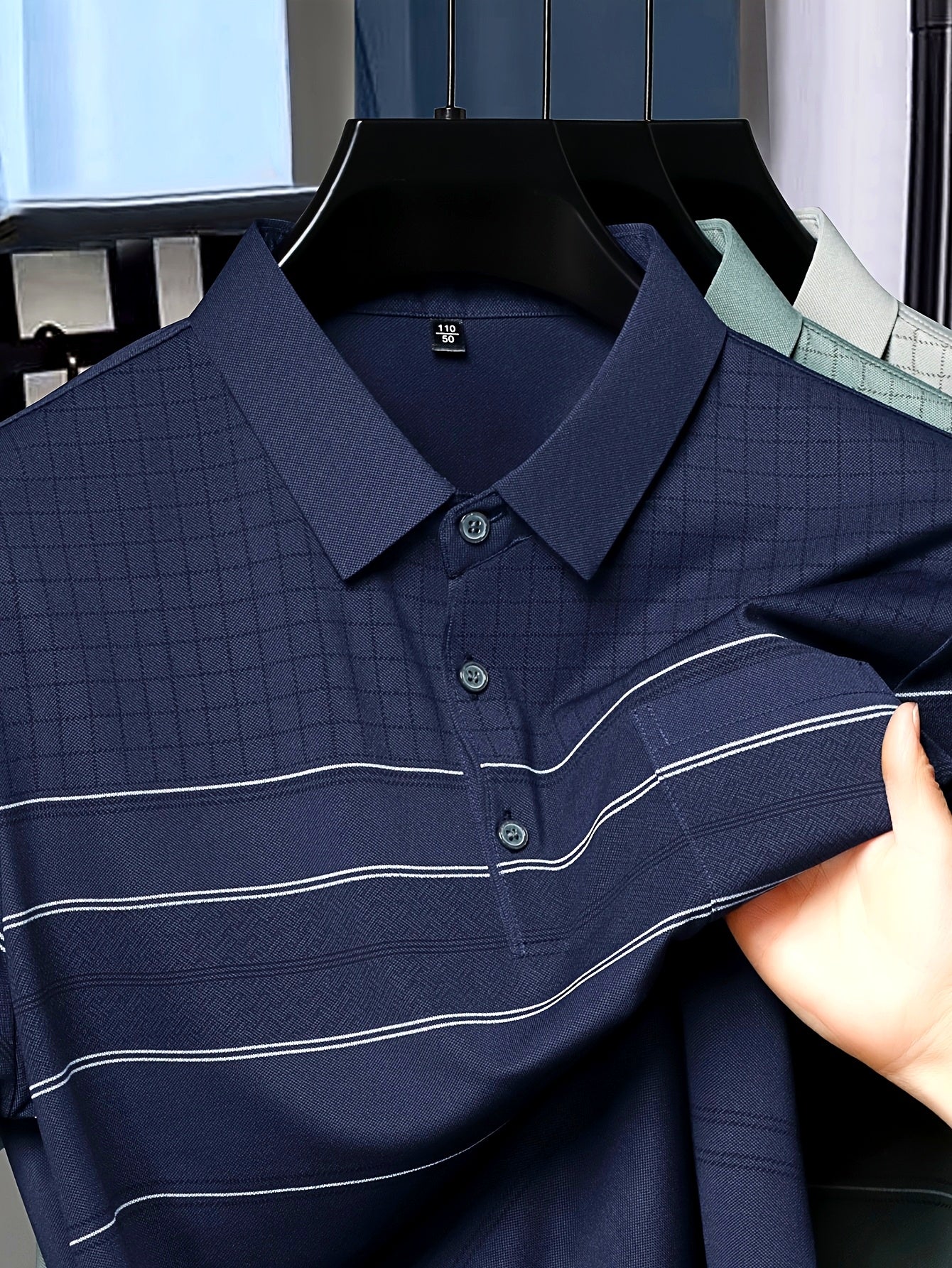 Men'S Summer Casual Short Sleeve T-Shirt with Pockets, Striped Pattern, Half Placket Lapel Collar, Regular Fit - Ideal for Work and Casual Attire, Work Uniform|Short Sleeve Shirt|Sleek Look