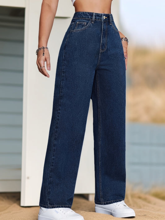 Pantalon Femme Bleu Foncé Jambe Large Extensible Toute Saison