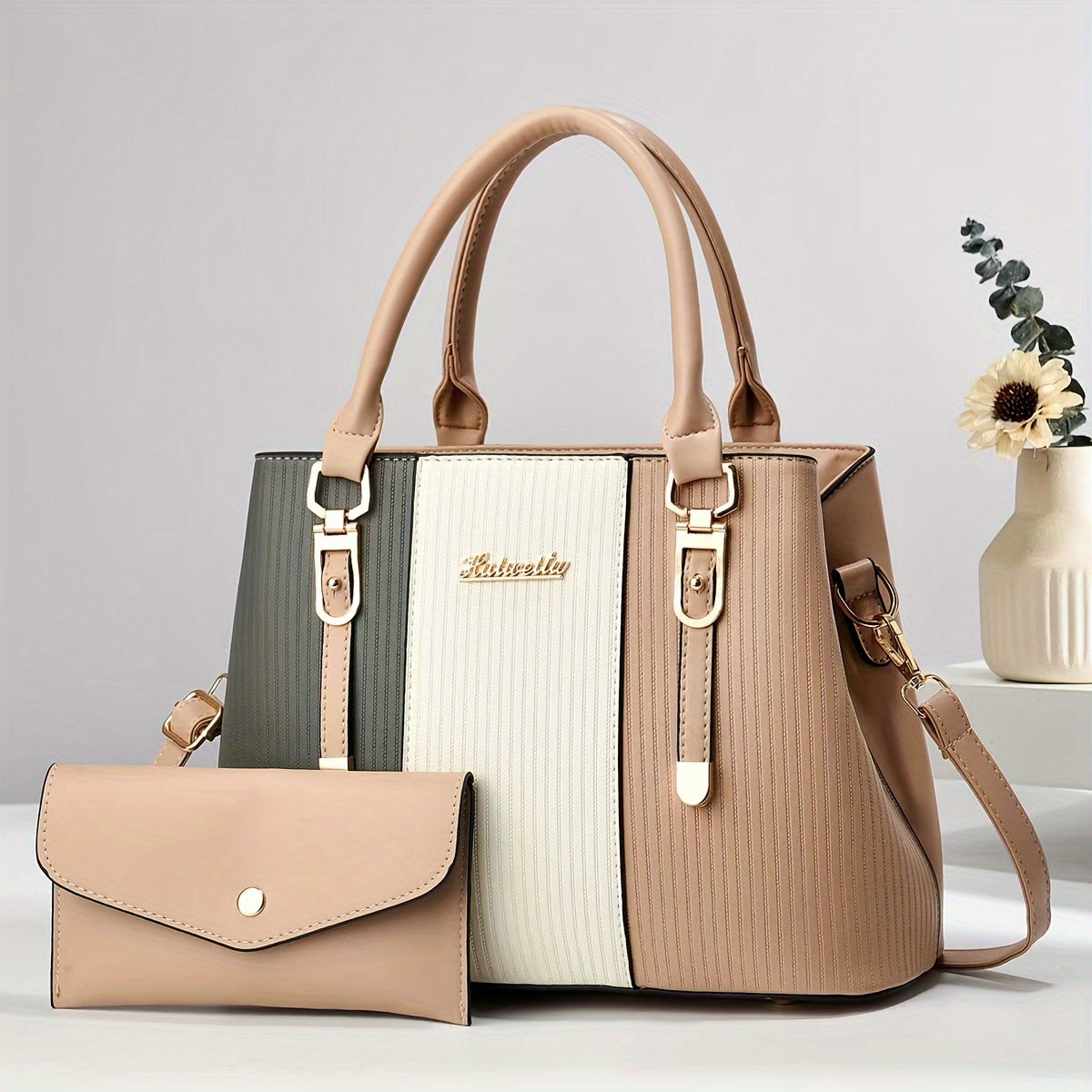 Set de Sacs Femme à la Mode, Motif Lettres, Color Block Haut de Gamme, Sac à Bandoulière et Sac Bandoulière Croisée, Set Cadeau Polyvalent