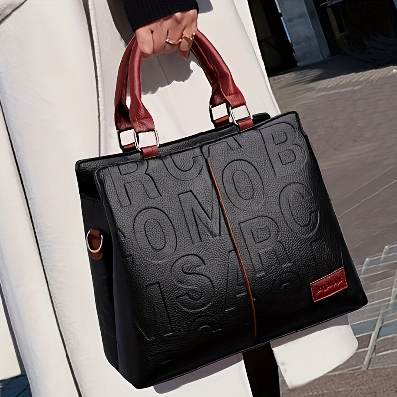 Sac à main de luxe grande capacité pour femmes – tote et bandoulière marron élégant, accessoires dorés, fermeture zippée, parfait pour travail et voyage