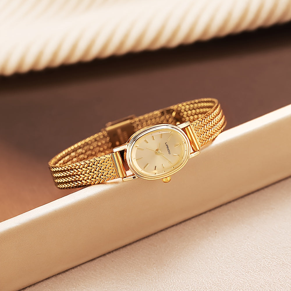 Montre Femme Dorée – Élégante et Minimaliste, Bracelet Style Chaîne en Alliage, Mouvement Quartz, Idéale Quotidien et Occasions Formelles