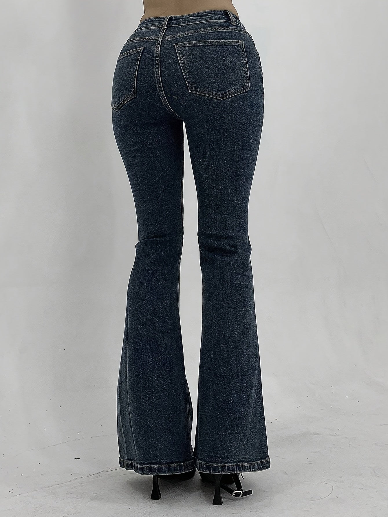 Jeans Femme Sexy Slim-Fit Évasé Extensible Poches Taille Haute Mi-Haute Bleu Clair Printemps/Automne Décontracté