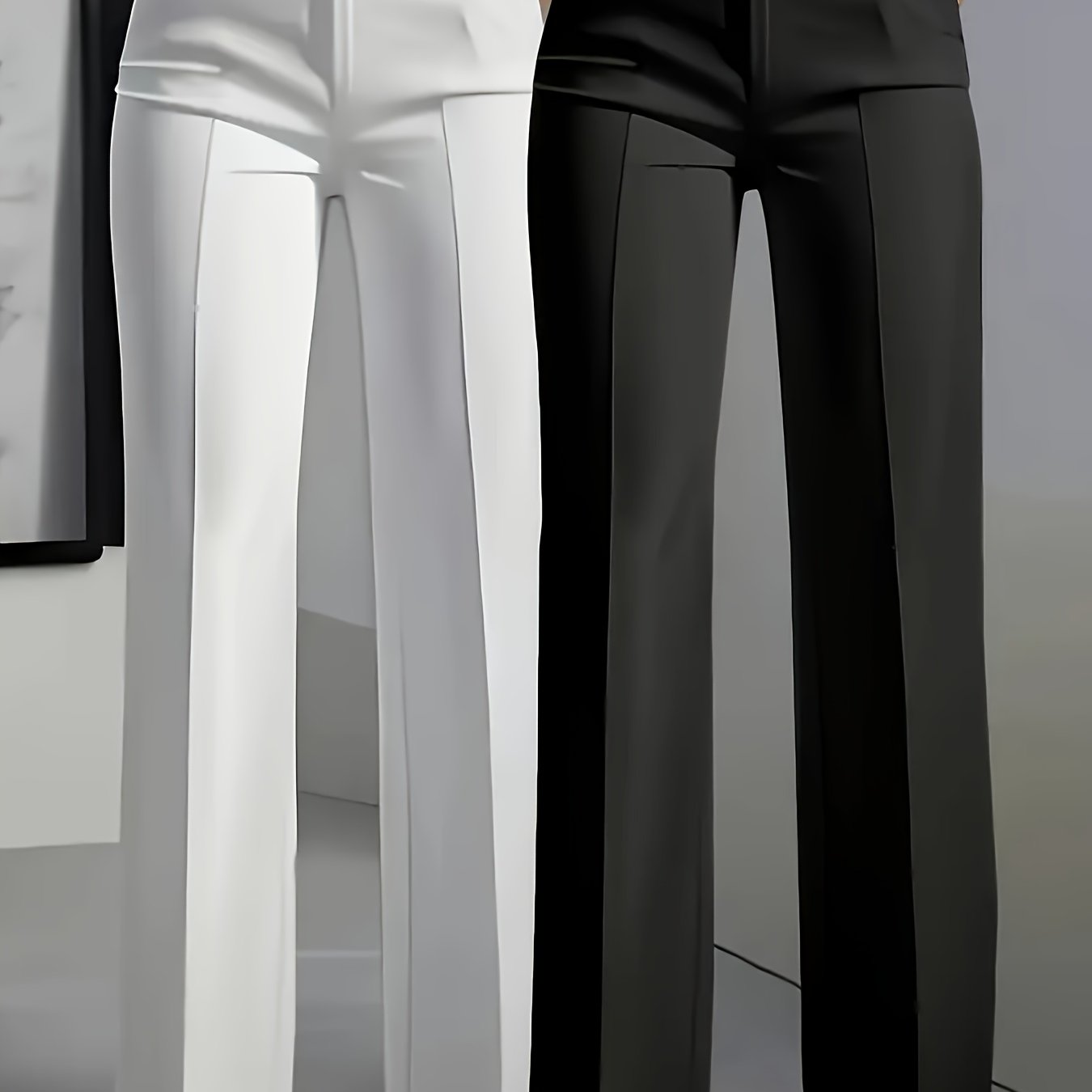 Lot de 2 Pantalons Femme Élégants Droits – Taille Élastique avec Poches Obliques