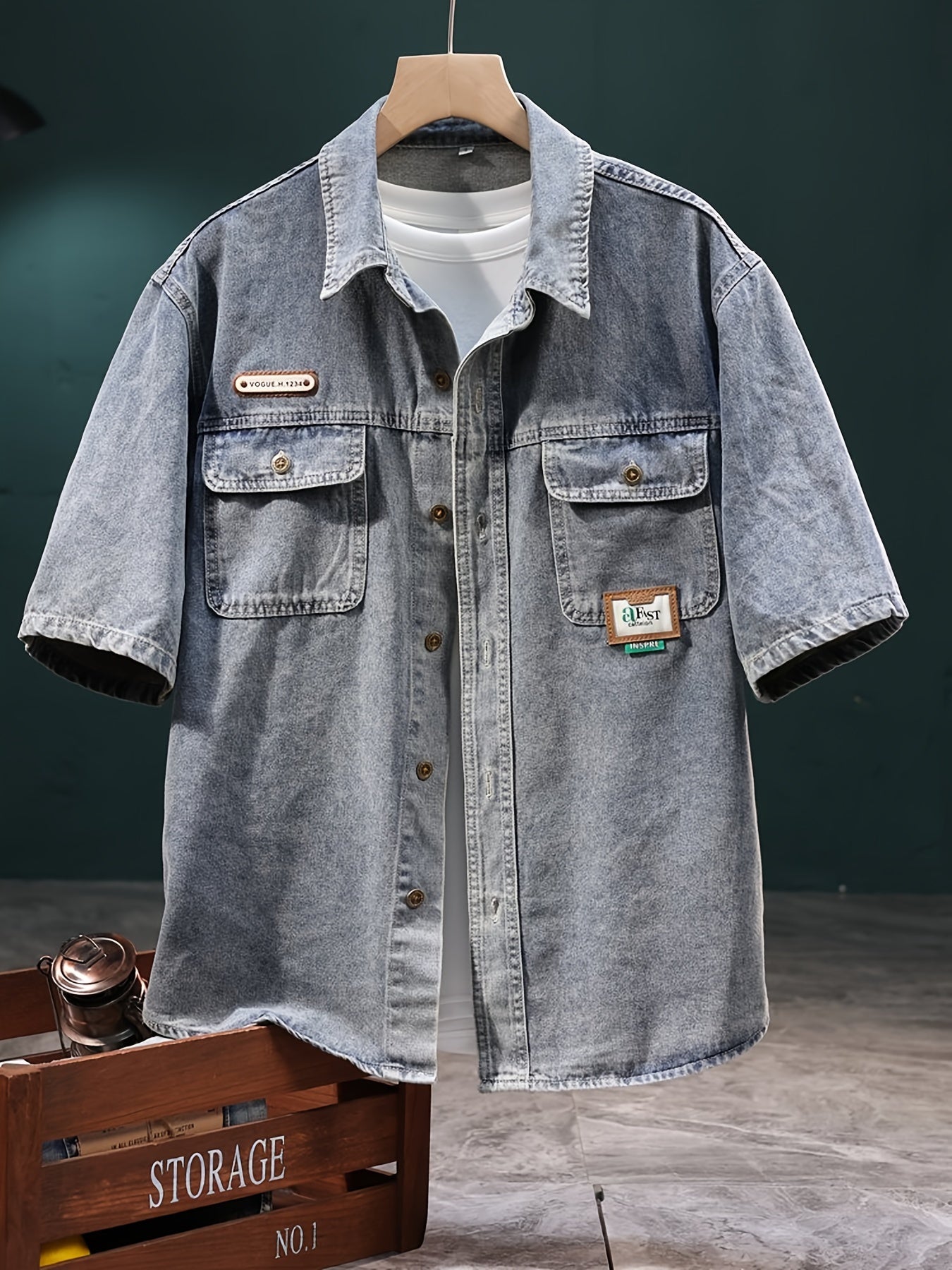 Retro Denim Short-Sleeve Shirt, Half-Sleeve Denim Top, Casual Summer Denim Wear.