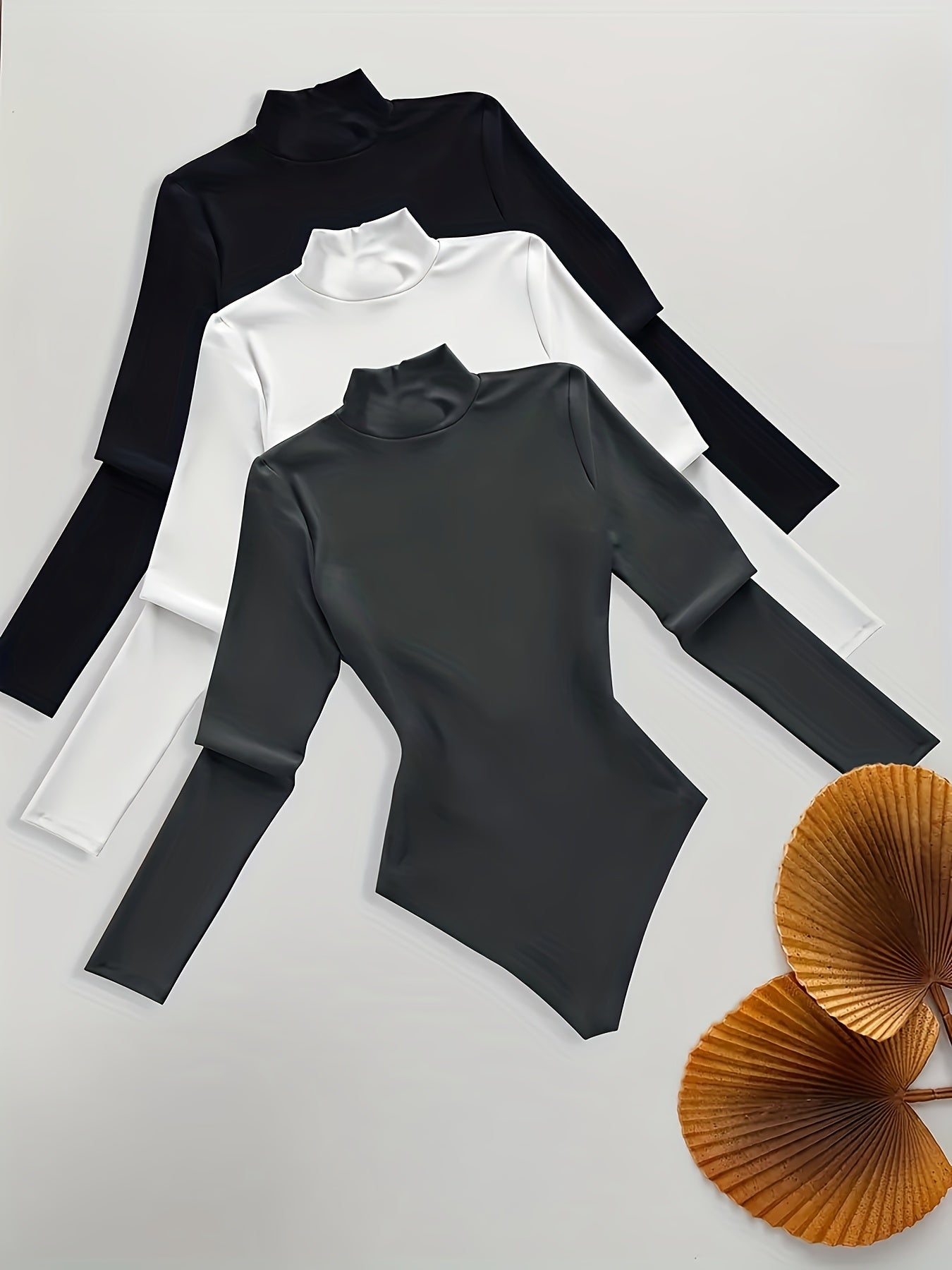 T-shirt Femme Élégant Manches Longues - Tissu Doux Extensible, Col Montant Slim pour Tenues Quotidiennes et Formelles, Polyvalent Printemps/Automne, Bureau, Soirée, Casual