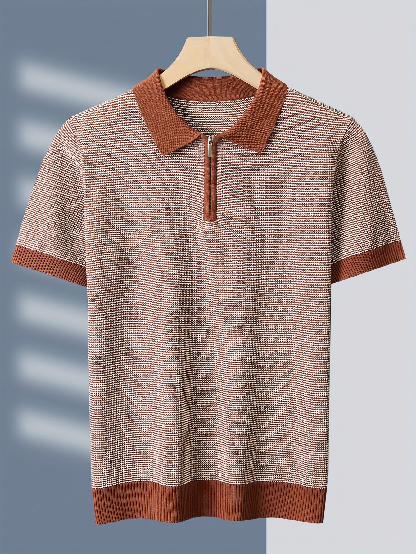 Men'S Breathable Knit Polo Shirt - Stylish & Striped Design, Short Sleeve, Lightweight, High-Quality, Perfect for Golf, Casual Wear, All-Season, Golf Apparel | Stylish Knit Shirt | Medium Stretch Fabric