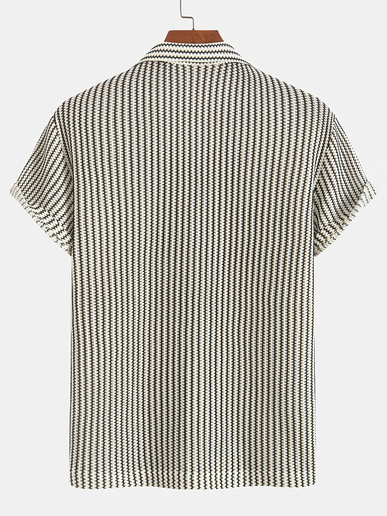 Men's Fashion Classic Personality Beige Brown Interwoven Knit Suit Collar Full Open Button Design, Suitable for Daily Casual Fashion, Simple Outing Commute Street Trend Summer New Short Sleeve Shirt