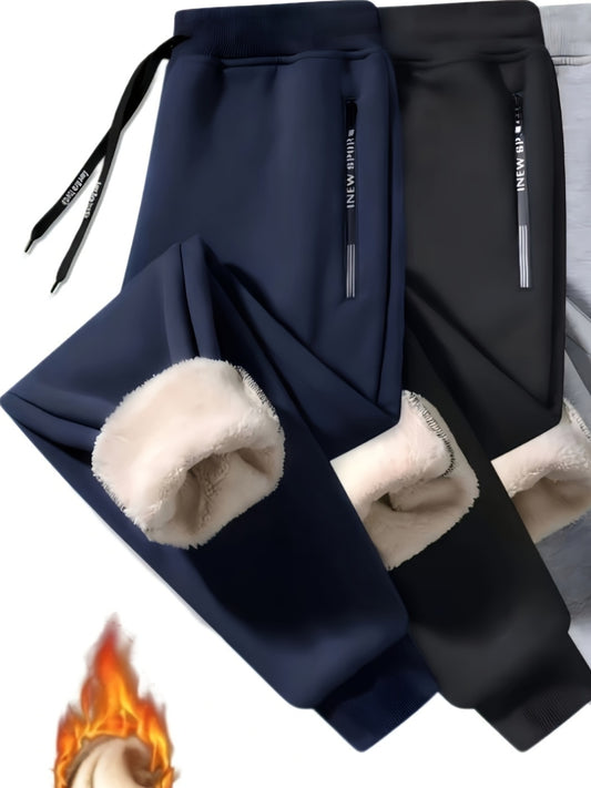 Joggers de sport décontractés pour homme (3 pièces) – taille à cordon, poches zippées, tissu jersey polyester 100 %, légèrement extensible, couleur unie, coupe régulière, lavables en machine, idéals activités outdoor