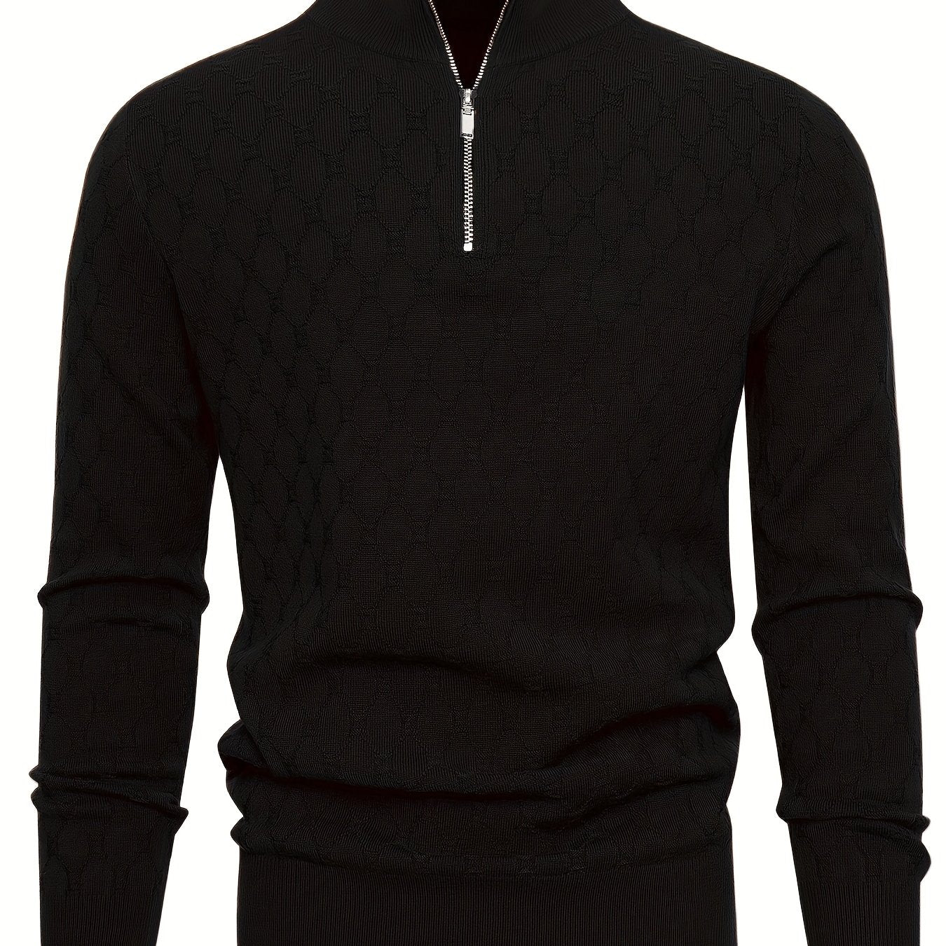 Men's Slim-Fit Half-Zip Sweater with Stand Collar - Soft Stretch Blending (Suitable for) - Half-Zip Front & Geometric Pattern - Business Casual Winter Wear - Fall Winter Wardrobe Essential - Hand Washable Long Sleeve Blazer f