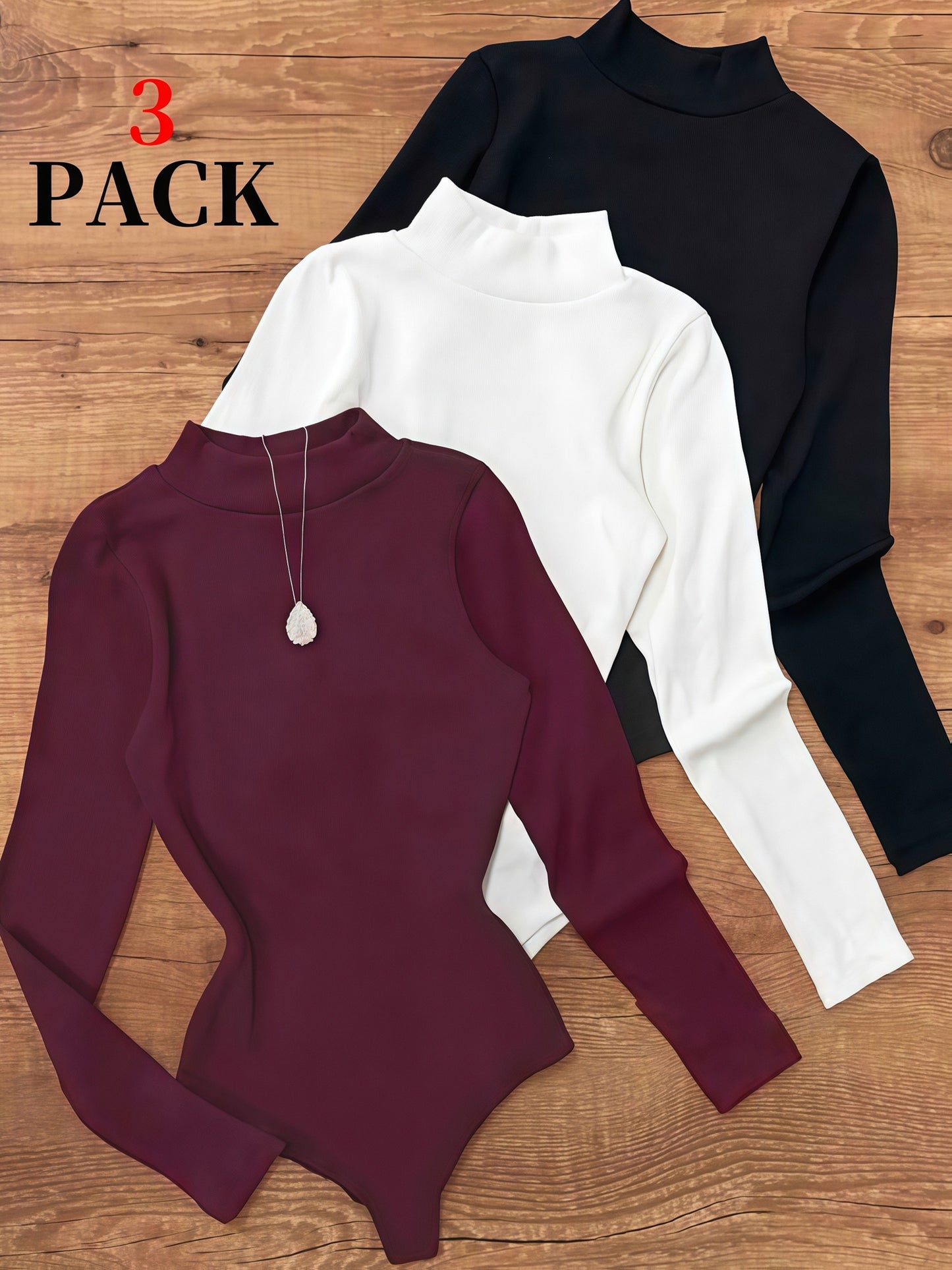 Ensemble 3 pièces de Body Femme à Col Montant Élégant - Sous-vêtement Semi-Transparent et Extérieur, Tenue Gainante Chaude pour l’Hiver, Lavable en Machine, Idéal pour l’Automne/Hiver