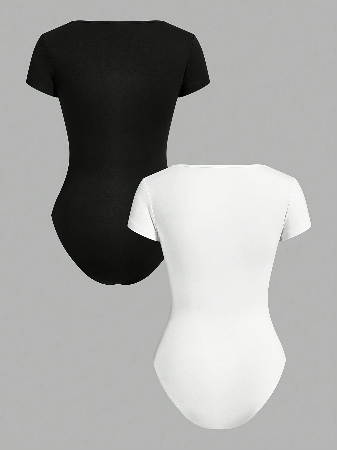 Lot de 2 combinaisons femme à col carré, manches courtes, coupe ajustée, style décontracté et sportif, une pièce pantalon confortable