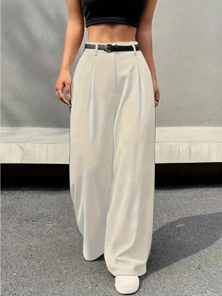 Lot de 2 Pantalons Femme Élégants Taille Haute Plissés – Jambe Large