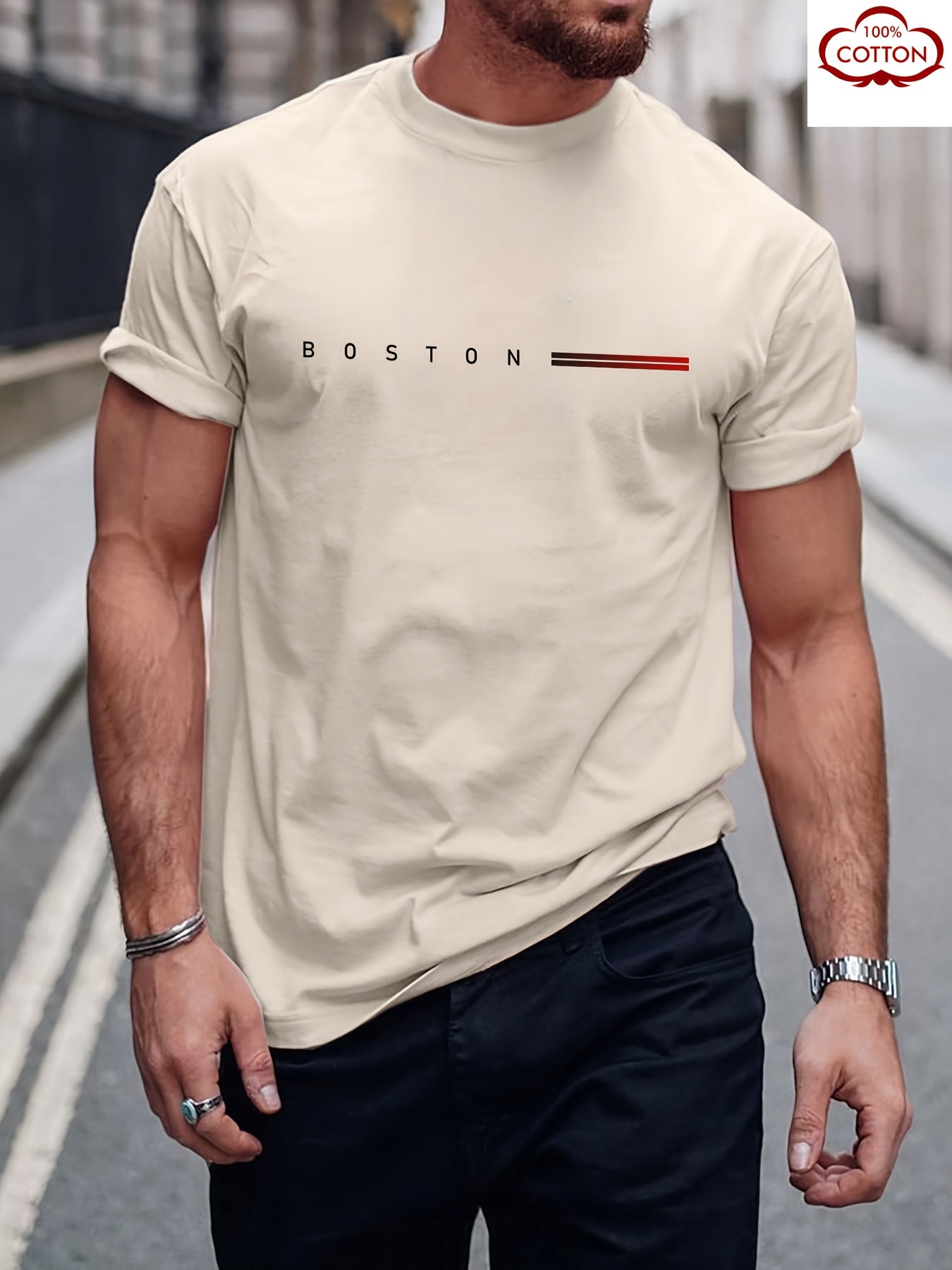 Men's Heavyweight 100% Cotton T-Shirt with Boston Terrier Print - Twist-Detailed Round Neck Short Sleeve Casual Tee Suitable for All-Season Wear - Machine Washable Comfortable Everyday Top for Men (Men's Fashion)