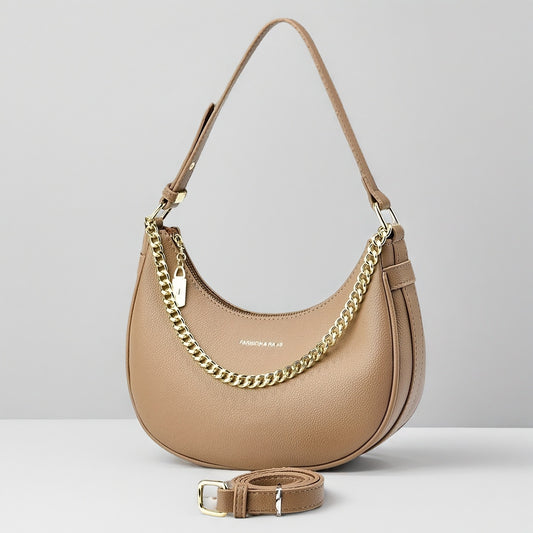 Sac croissant élégant femme, bandoulière réglable, chaîne décorative, zip, plusieurs couleurs, polyvalent