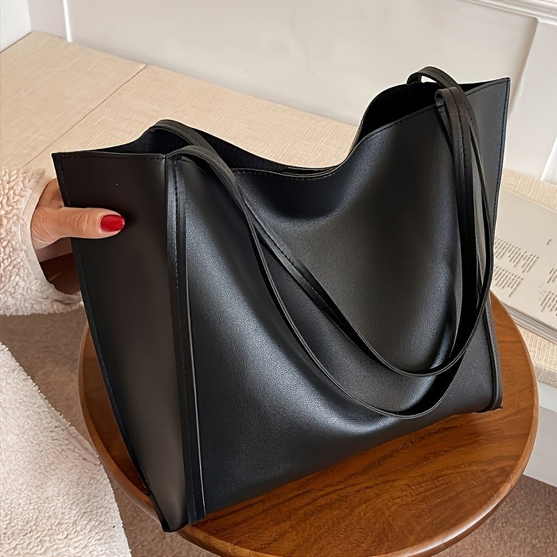 Sac Femme Grande Capacité – Léger, Noir Élégant en Cuir Synthétique, Fermeture À Pression, Spacieux pour Travail, Voyage et Sorties, Idéal Cadeau