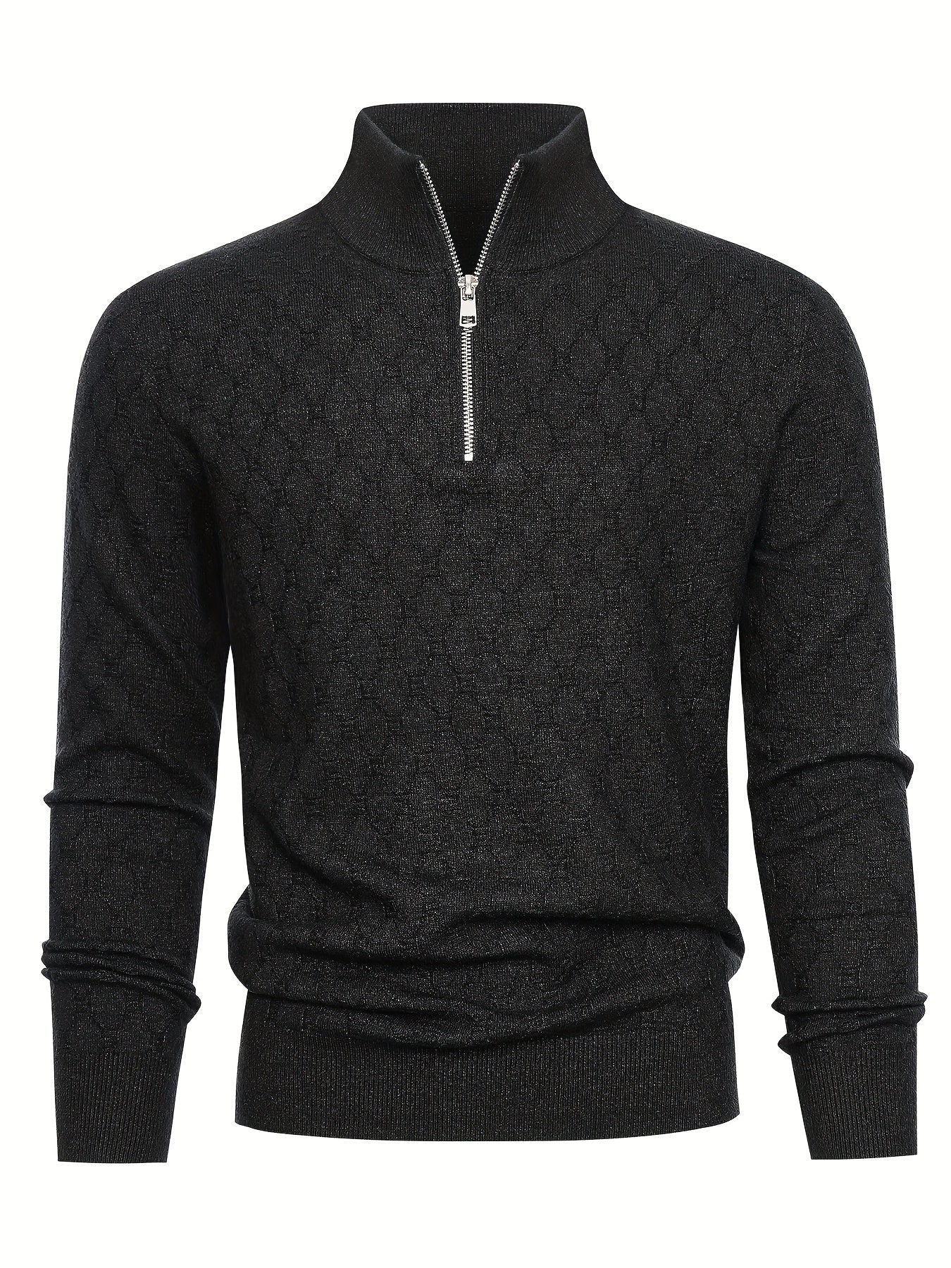 Men's Slim-Fit Half-Zip Sweater with Stand Collar - Soft Stretch Blending (Suitable for) - Half-Zip Front & Geometric Pattern - Business Casual Winter Wear - Fall Winter Wardrobe Essential - Hand Washable Long Sleeve Blazer f