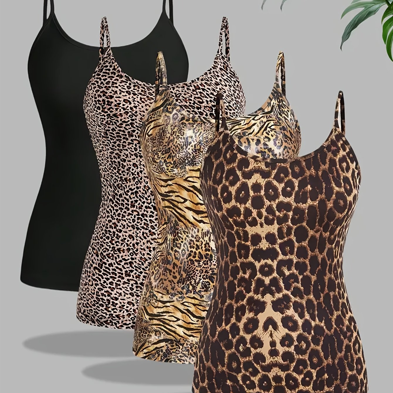 Lot de 4 débardeurs élégants grande taille – camisoles en polyester très extensible avec motifs aléatoires, style gilet tricoté pour toutes saisons