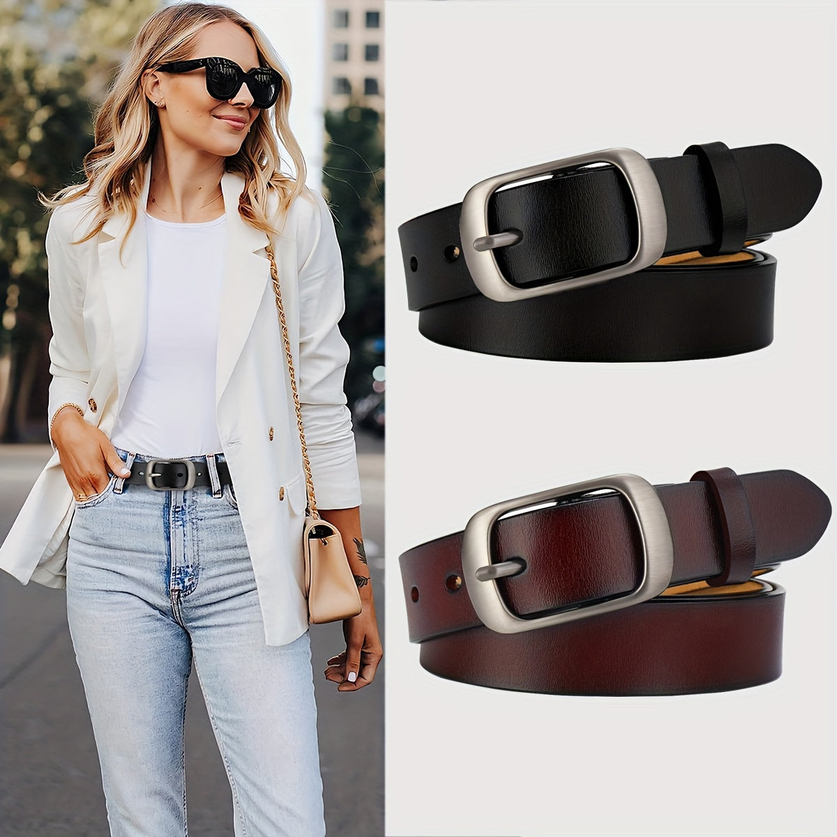 Ceinture double couche en cuir pour femmes – Ceinture de haute qualité, style coréen simple et polyvalent, accessoire de mode, ceinture pour jeans