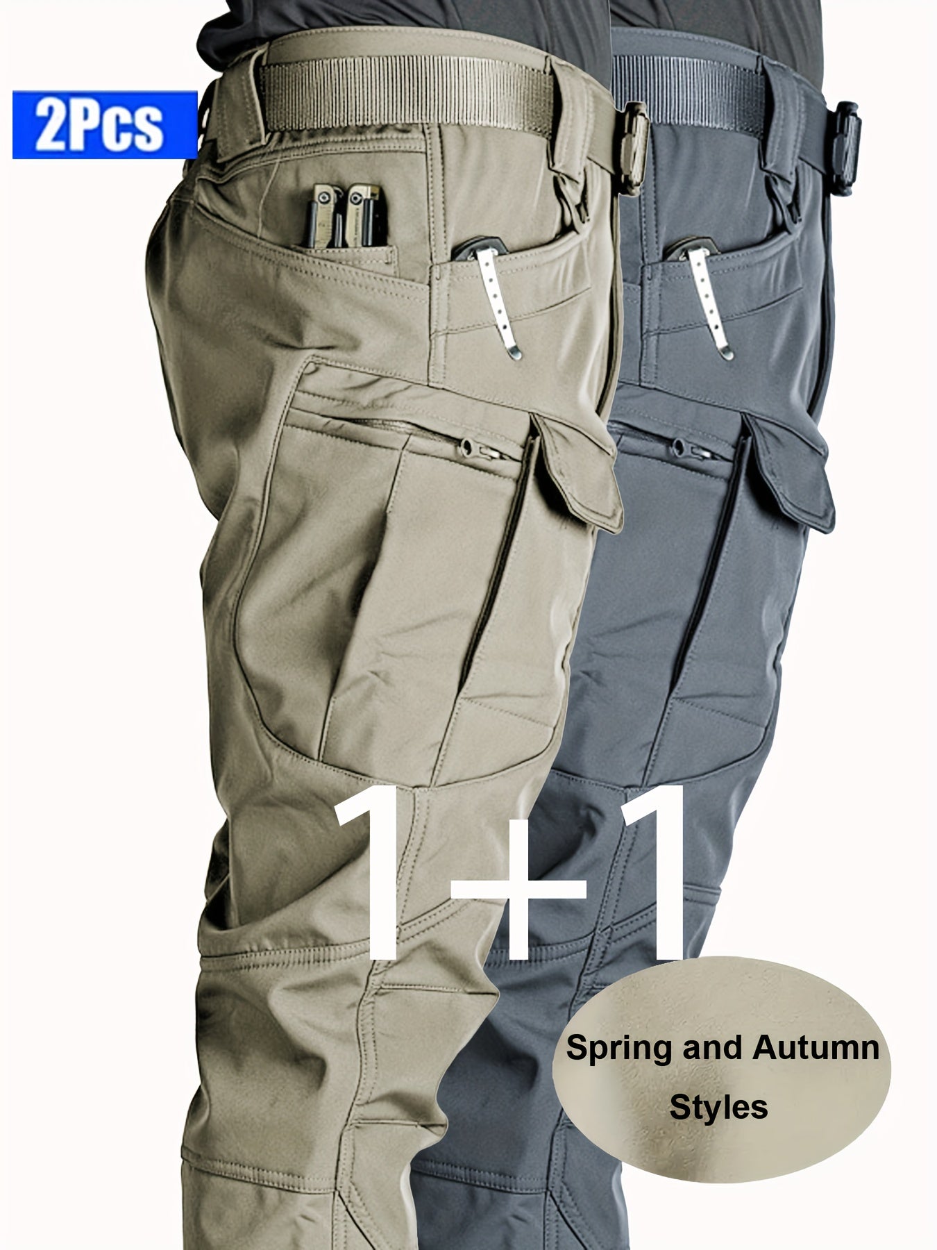 2pcs Pantalons Cargo Homme – Tactiques, Multipoches, Stretch Léger, Casual & Outdoor, Printemps/Automne