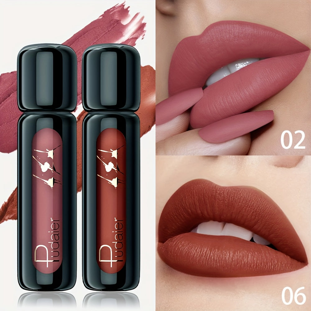 2pcs [Waterproof Lip Glaze] Waterproof Lip Glaze | Vibrant Colors, Not Sticky, Matte Reddish Brown Lip Glaze - Hydrating, High Pigmented Gloss - Perfect Smudge-Proof Romantic Gift for Valentines Day