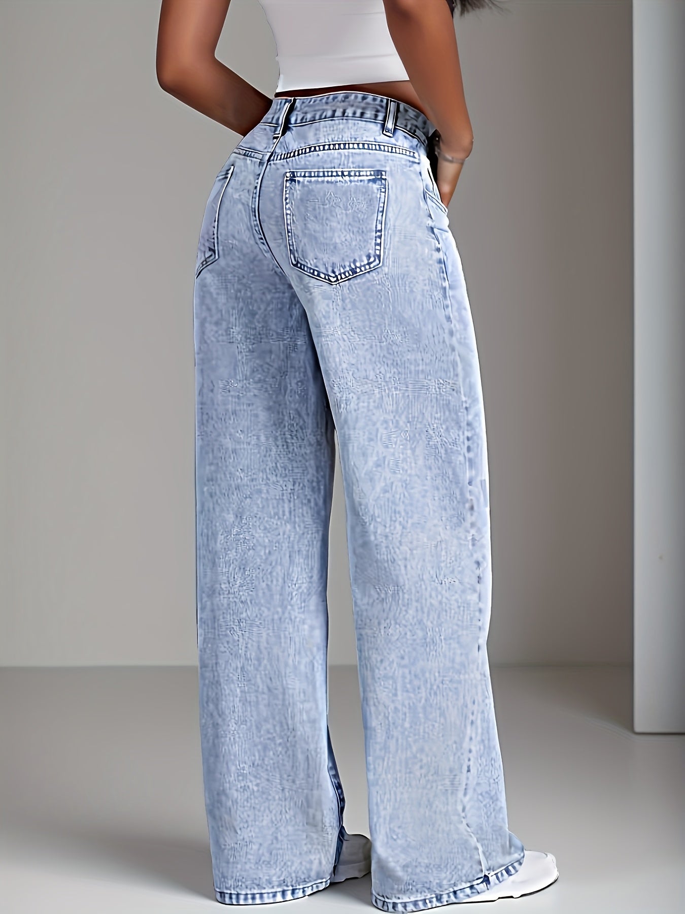 Jeans Femme Jambe Droite Snow-Wash Classique Bleu Gris Confortables Décontractés Toute Saison Flatteurs Élégants Automne Hiver