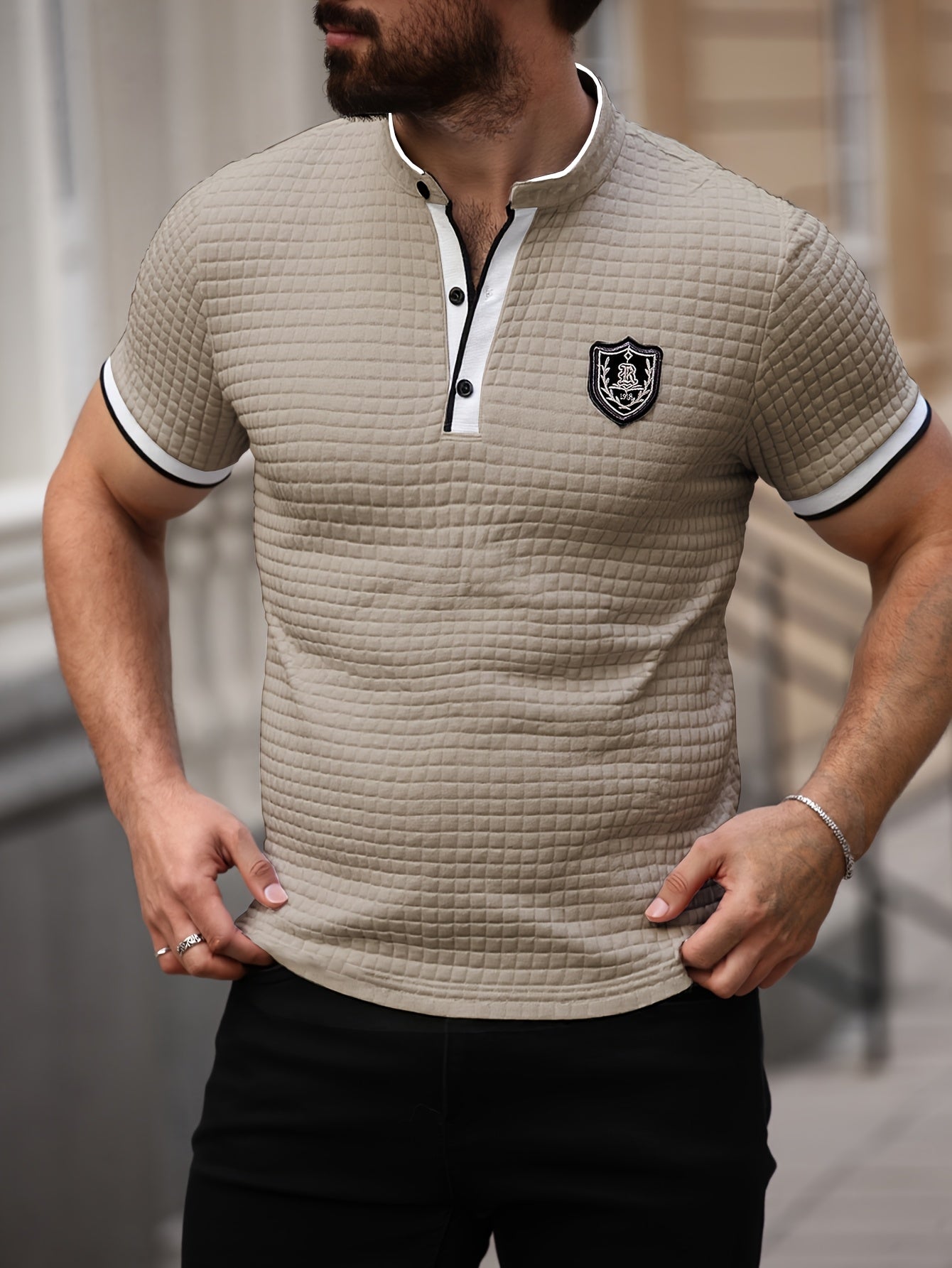 Men's Lightweight Moisture-Wicking Short Sleeve Shirt - Breathable Stretch Fabric, Henley Neck Casual Button-Up for Gym, Summer Outings & Parties (White)