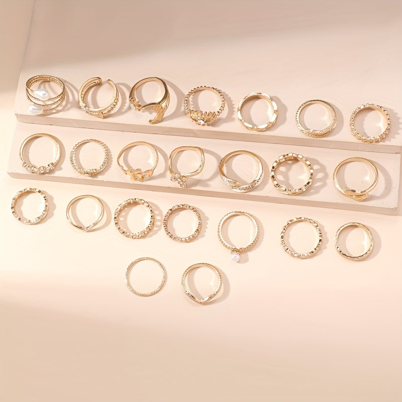 50pcs Fashionable Elegant Trendy Vacation Style Melange Color Women's Ring Set with Star, Moon, Square, and Heart Designs, Suitable for Daily Wear, Vacation, Party, Wedding, Festival, Date, and Layering, Perfect Gift for Fami