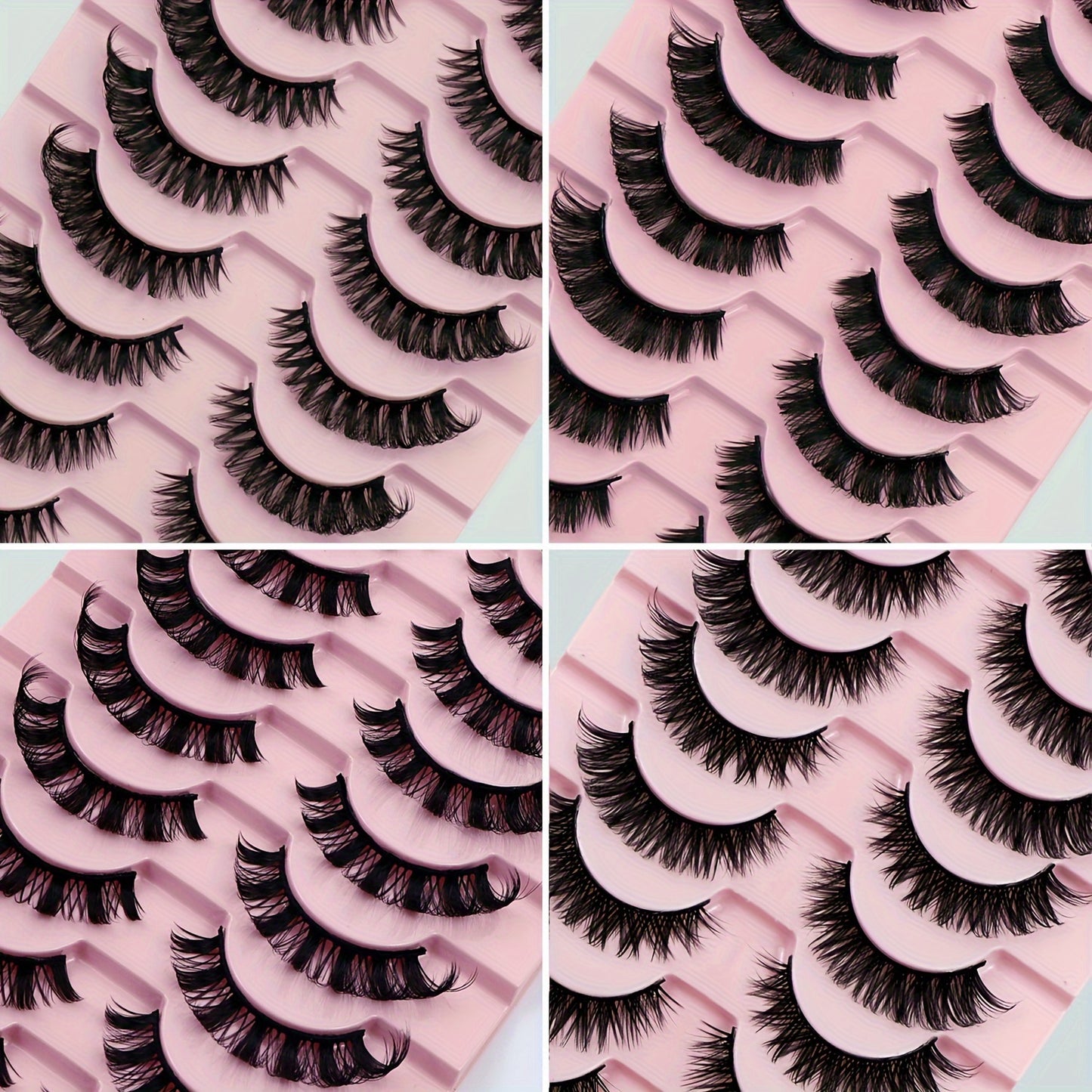 10 paires de faux cils doux, longs, recourbants, épais, adaptés aux peaux mates, non irritants, réutilisables, convenant aux extensions de cils, aux faux cils individuels, aux bouquets de faux cils, aux faux cils courts, etc.