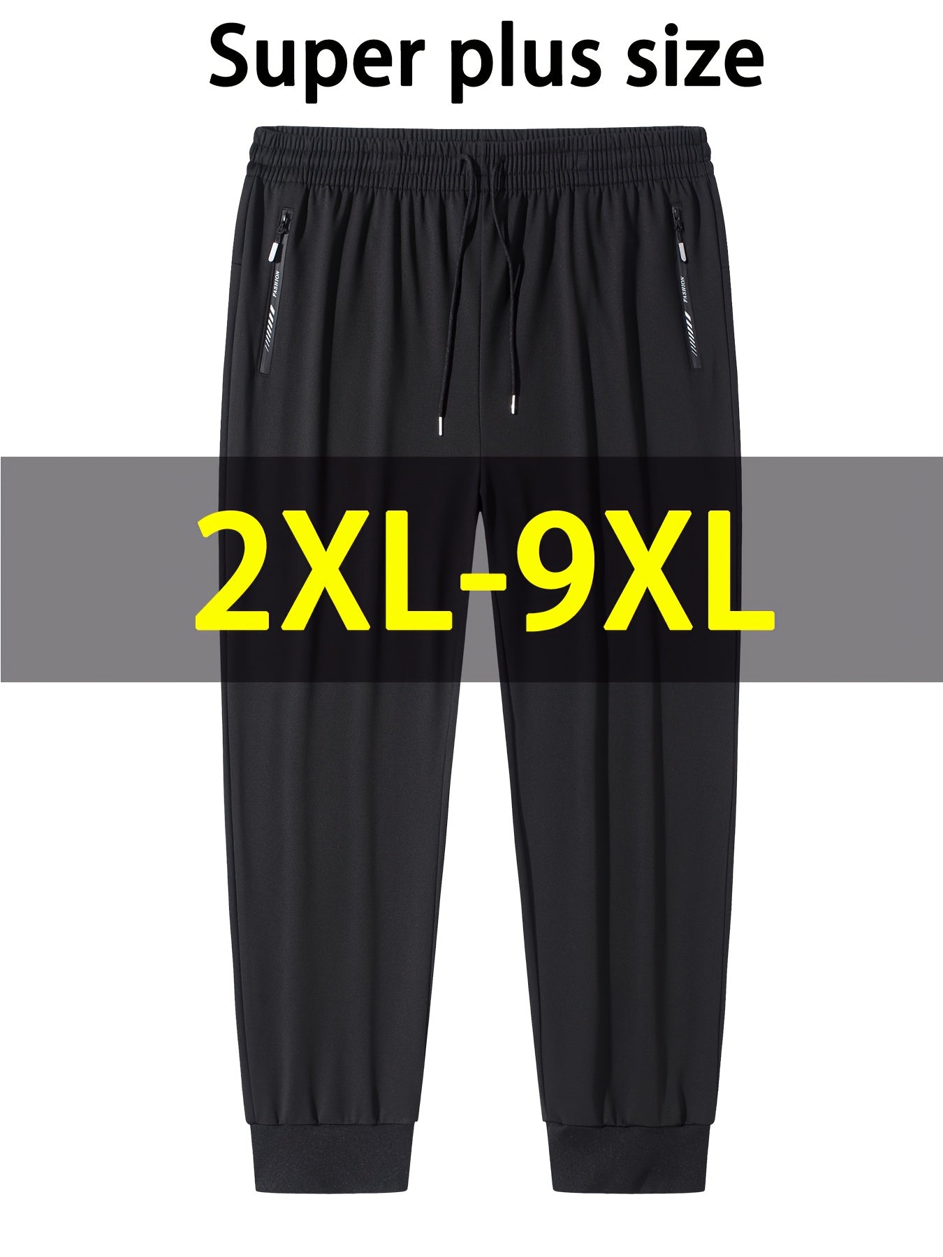 Joggers grande taille pour homme (2XL–9XL) – tissu stretch à séchage rapide, taille élastique à cordon, coupe ample, idéals gym, running et usage quotidien, couleurs noir, gris et bleu