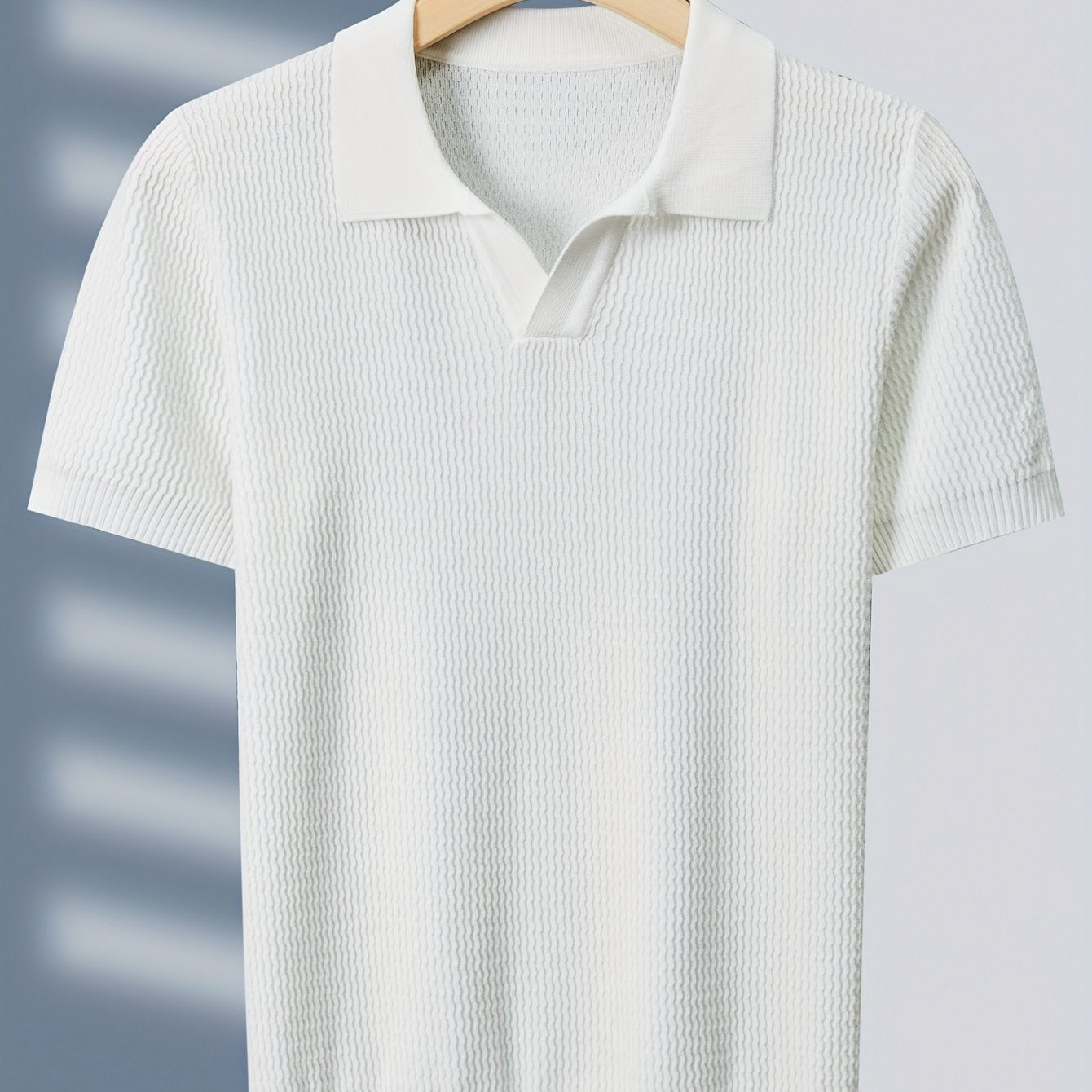 Tehan Brand Men's Clothing, Crafted with Heavy-processed Wave-pattern Jacquard Fabric, Knitted Shirt with American-style Lapel. Lightweight Business Casual High-quality Light Luxury Fabric, Fashionable Mature and Handsome Des