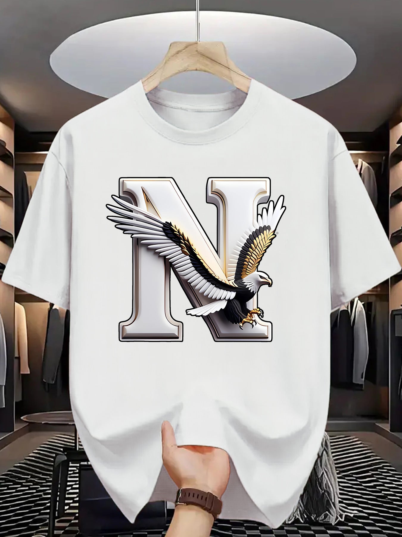 Summer Men'S Fashion Short-Sleeve T-Shirt with Letter Pattern Print