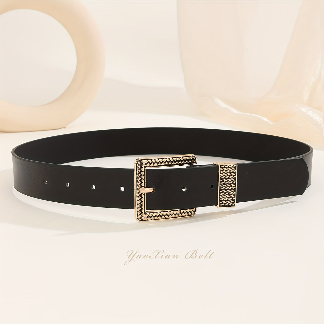 1 pc ceinture pour femmes – Boucle rétro dorée, ceinture en PU faite main, style luxe léger avec motif géométrique, polyvalente pour robes, jeans, tenues décontractées et formelles