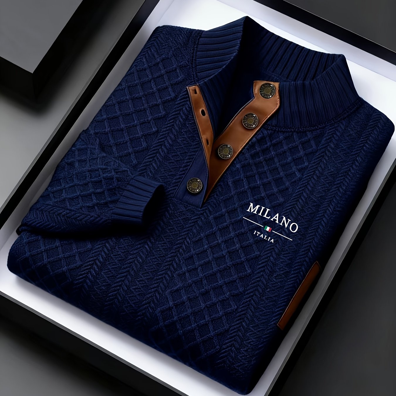 The Men'S Autumn And Winter Christmas High-Neck Jacquard Knitted Sweater Is a Casual Style Made from a Heavy 280G/M² Fabric with Random Textures. It Features a Mature And Stylish High-Neck Pullover Design, with