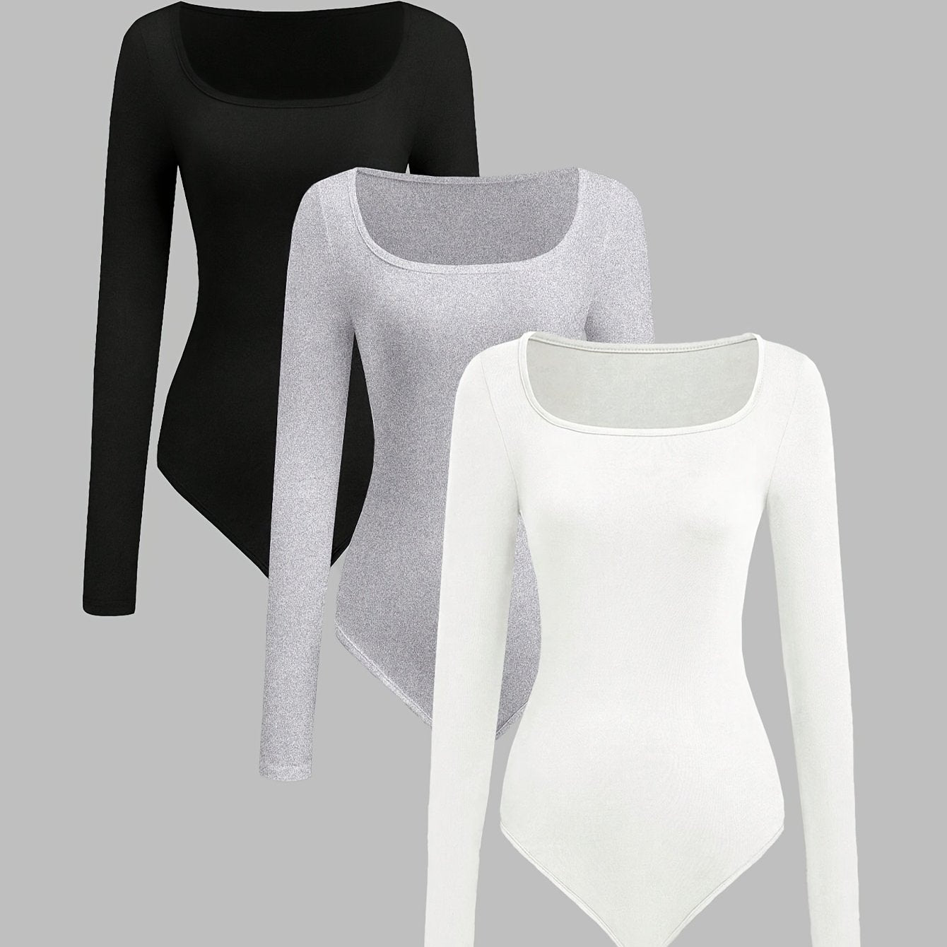 Ensemble de 3 combinaisons femme à col carré coupe ajustée style décontracté et sportif une pièce à manches longues confortable et tendance