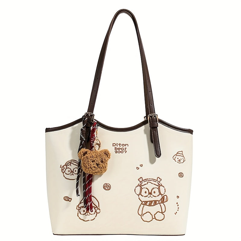 Sac Cabas Femme Stylé – Grande Capacité, Détails Marron, Motif Animal Amusant, Parfait pour le Quotidien et les Déplacements, Poignées Solides