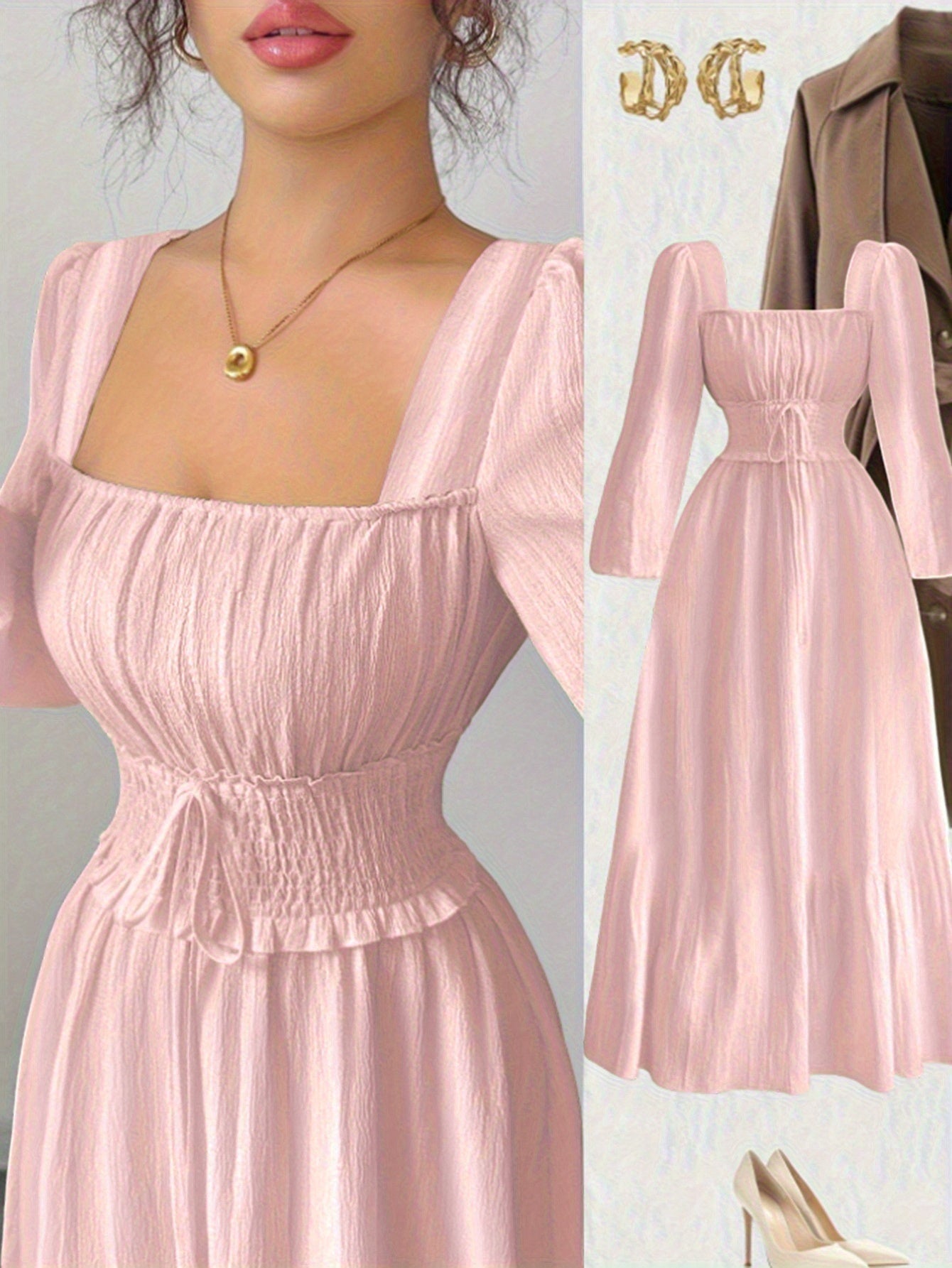 2025 New Spring/Autumn French-Style Women's Fashion Elegant Back-Tie Waist Dress