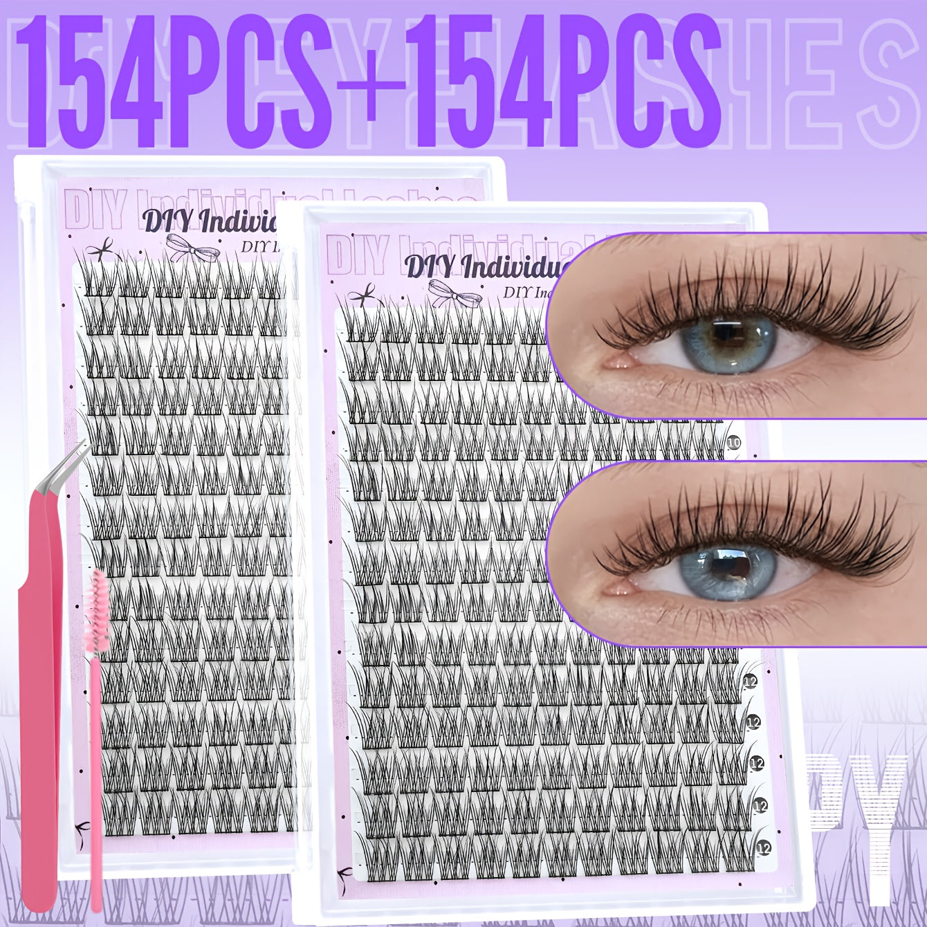 10 Rangées de Cils Individuels Naturels / 154 Paquets – Cils Wispy en Extensions DIY, 10-12 mm, Style Manga, Queue de Poisson, C Curl, Débutant-Friendly, Réutilisables