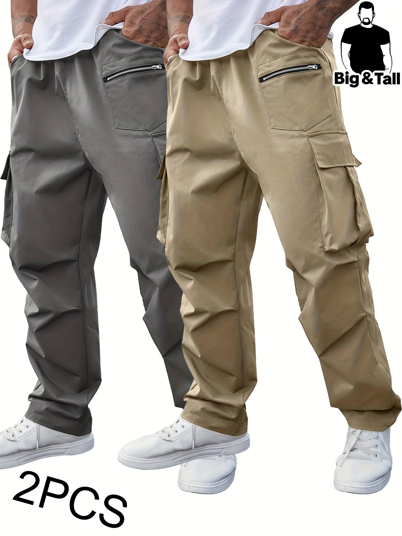 Ensemble 2 pantalons cargo grande taille pour homme – robustes, multi-poches utilitaires, tissu non extensible, idéals construction, randonnée et usage quotidien, toutes saisons, entretien facile