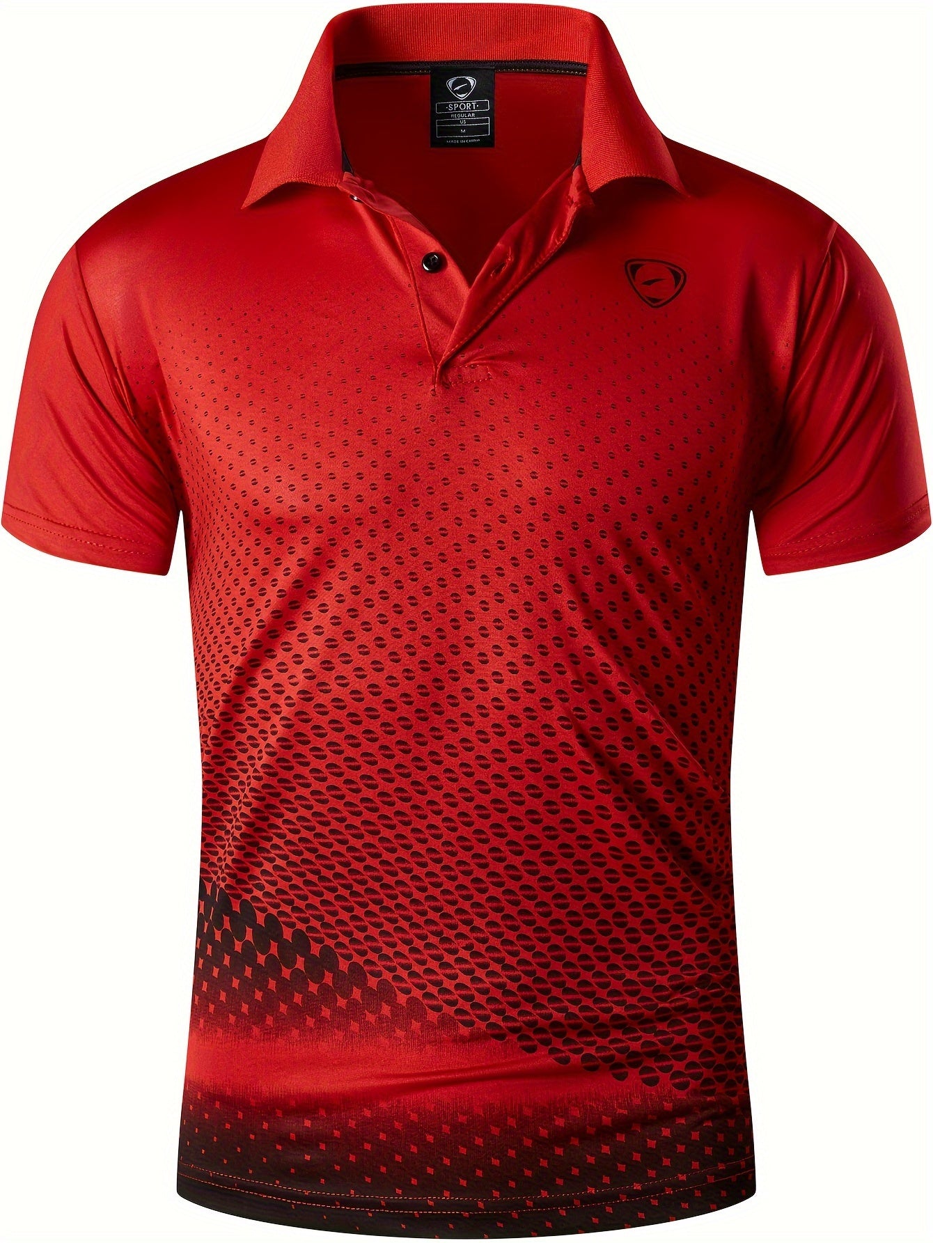 Men's Lightweight Breathable Sport Shirt - Vibrant Orange All-Over Dot Print, Stretch Polyester Short Sleeve with Collar & Button Placket for Tennis Golf Bowling, Regular Fit All-Season Casual Athletic Wear, Tennis A