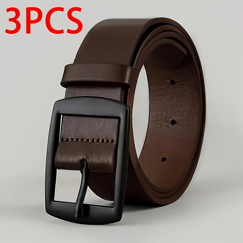 Lot de 3 Ceintures Homme en Cuir Synthétique – Boucle Métallique à Ardillon, Ceintures Tendance pour Jeans, Grandes Tailles, Disponibles en Marron Clair/Noir/Marron Foncé, Accessoires Décontractés, Fabrication de Qualité
