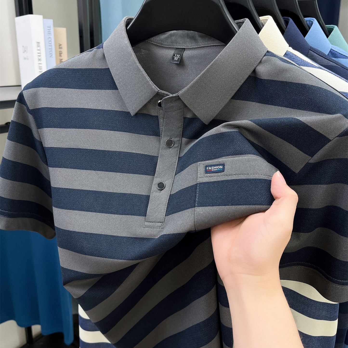 Men'S CRRTMARO Summer Striped Short Sleeve Polo Shirt with Chest Pockets - Casual, Button-Up, Regular Fit, Slight Stretch Fabric, Ideal for Hot Weather, Casual Summer Wear|Striped Pattern|Polyester Fabric