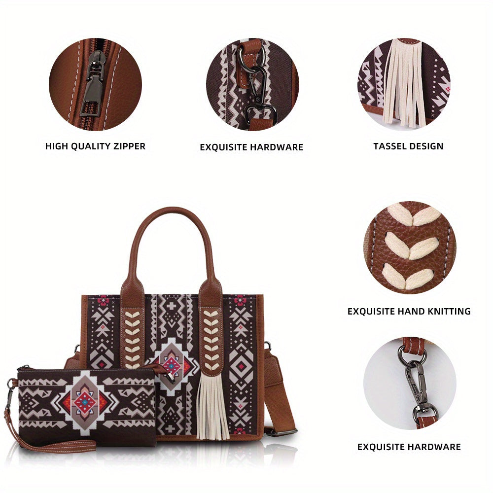 Sac Boho pour femmes – sac fourre-tout de voyage bohème, sac vintage et sac à bandoulière pour femme, sac à bras avec corde tressée, sac de week-end grande capacité, sac western élégant et décontracté