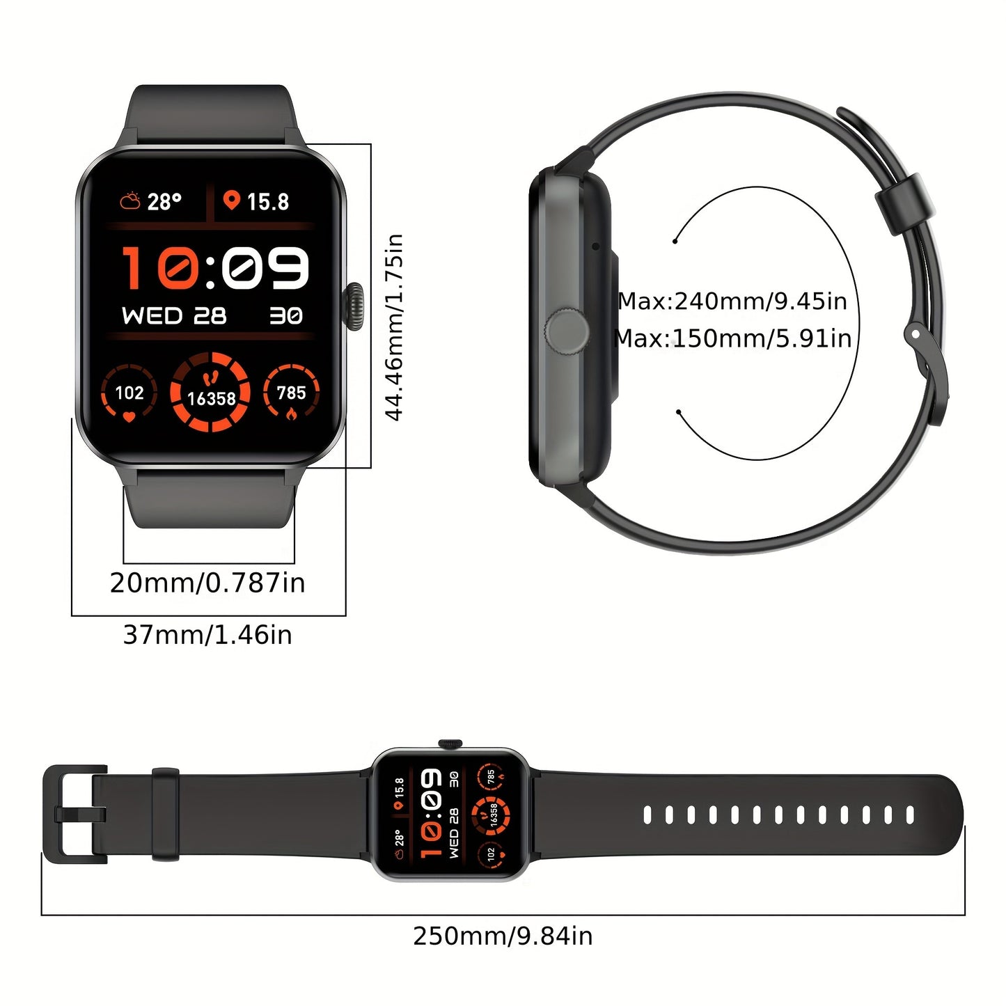Montre Connectée Homme – Écran 4,7 cm, Appels (Répondre/Appeler), Tracker Fitness, 100+ Modes Sport, Suivi en Temps Réel, Podomètre – Compatible iPhone et Android, Cadeau Idéal