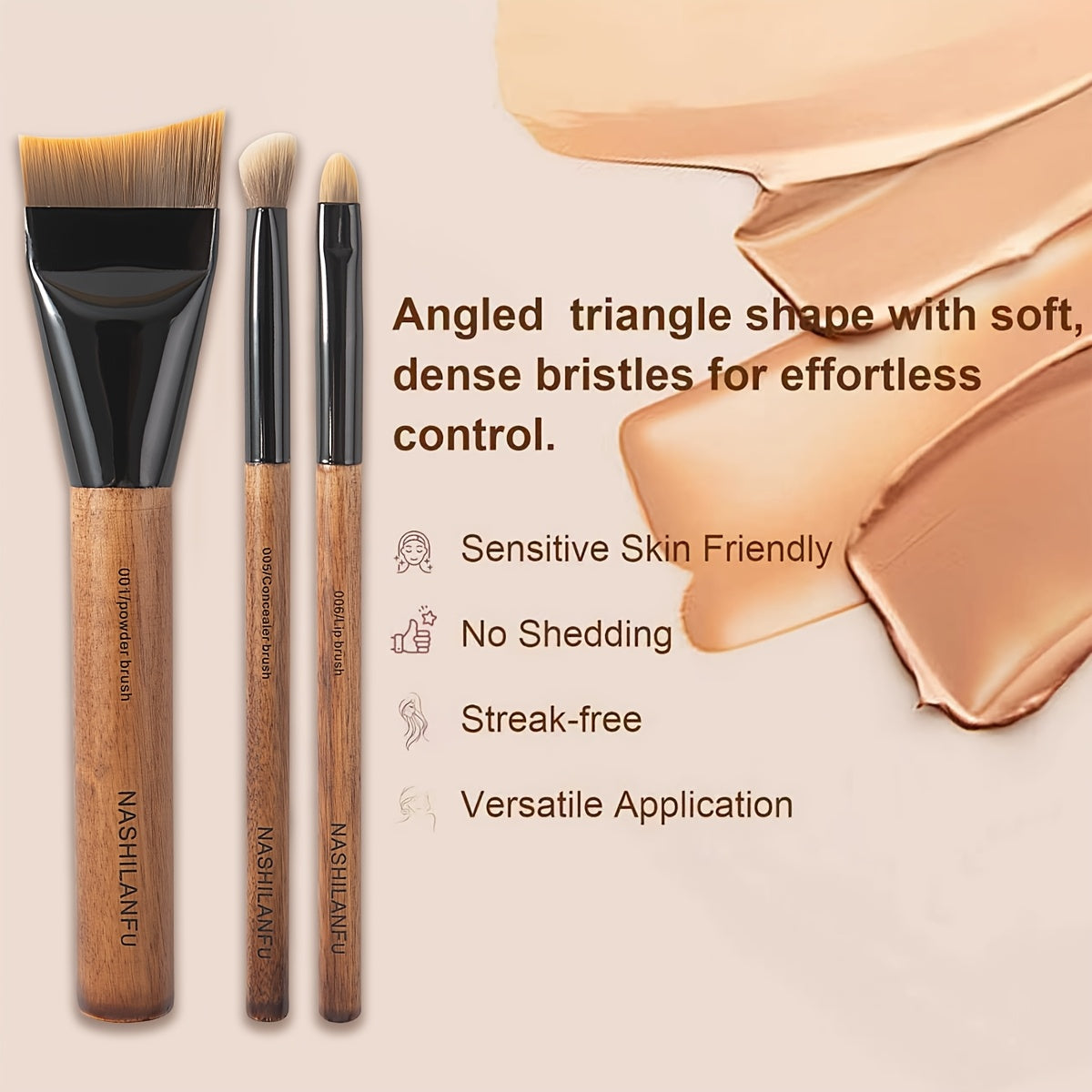 Kit 3 Pinceaux Maquillage Visage – Manche Bois & Poils Doux