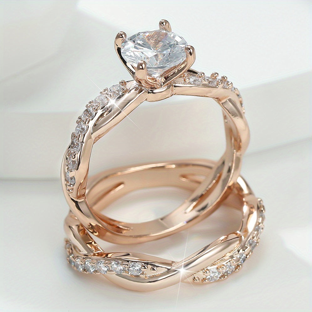 Vintage Cross Twisted Ring Set with Minimalist Twist and Engagement Wedding Rings