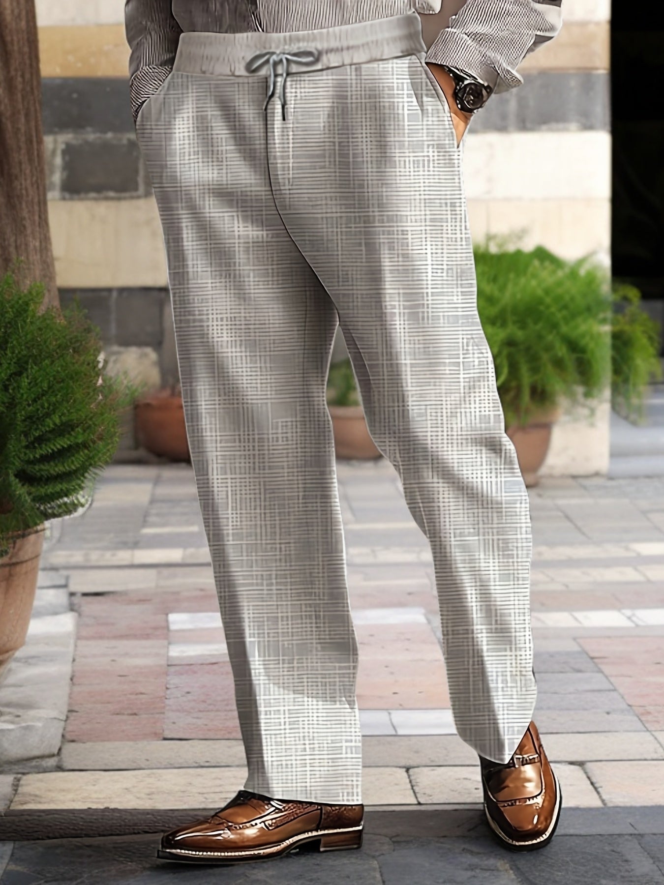 Pantalon homme long géométrique — Casual, élégant et ample pour fêtes et extérieur