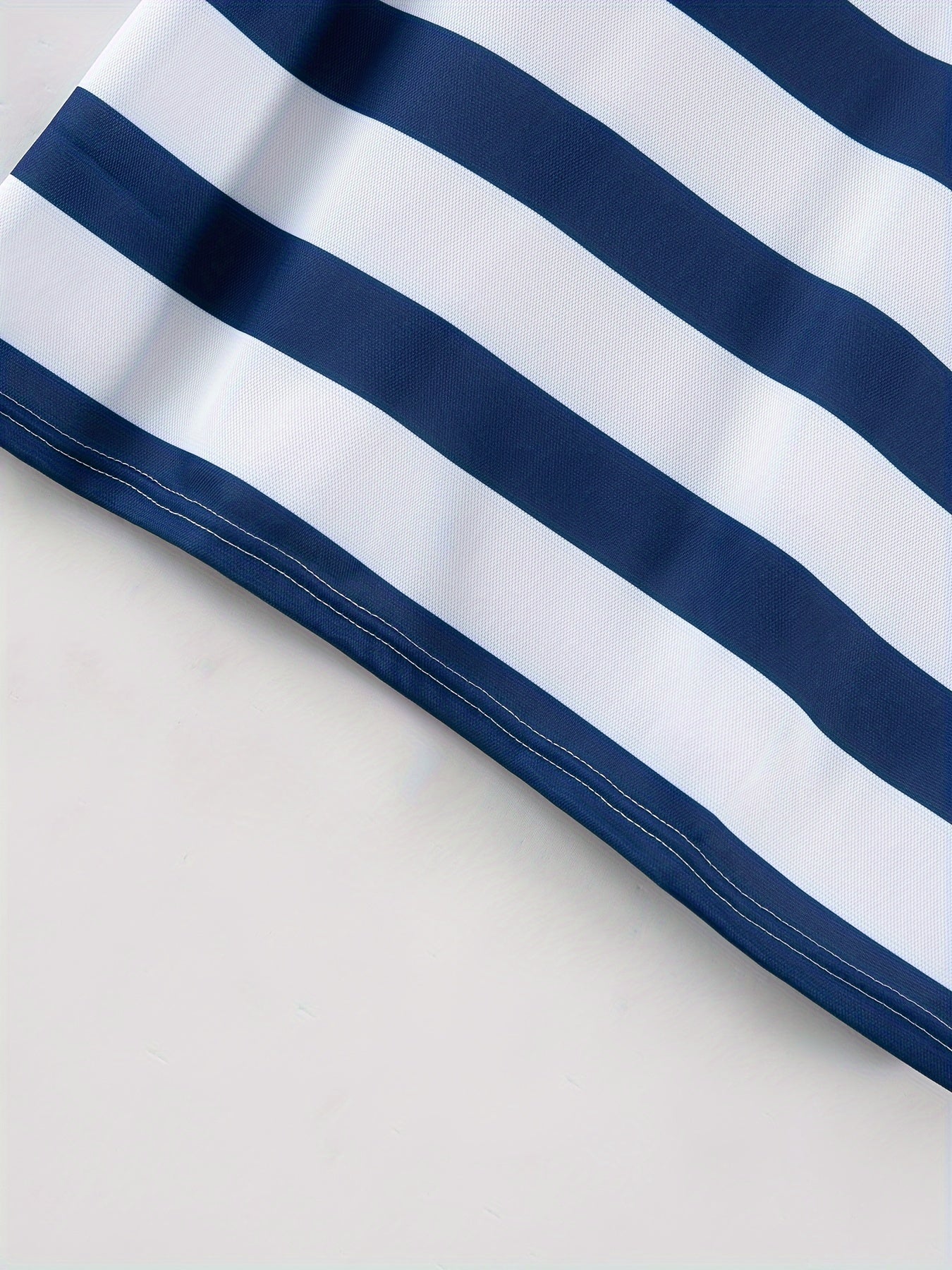 Men'S Summer Casual Striped Polo Shirt, 100% Polyester Knit Fabric, Slight Stretch, Regular Fit, Lapel Collar, Button Detail, 180g/m² - Fashionable Short Sleeve Top for Summer Season