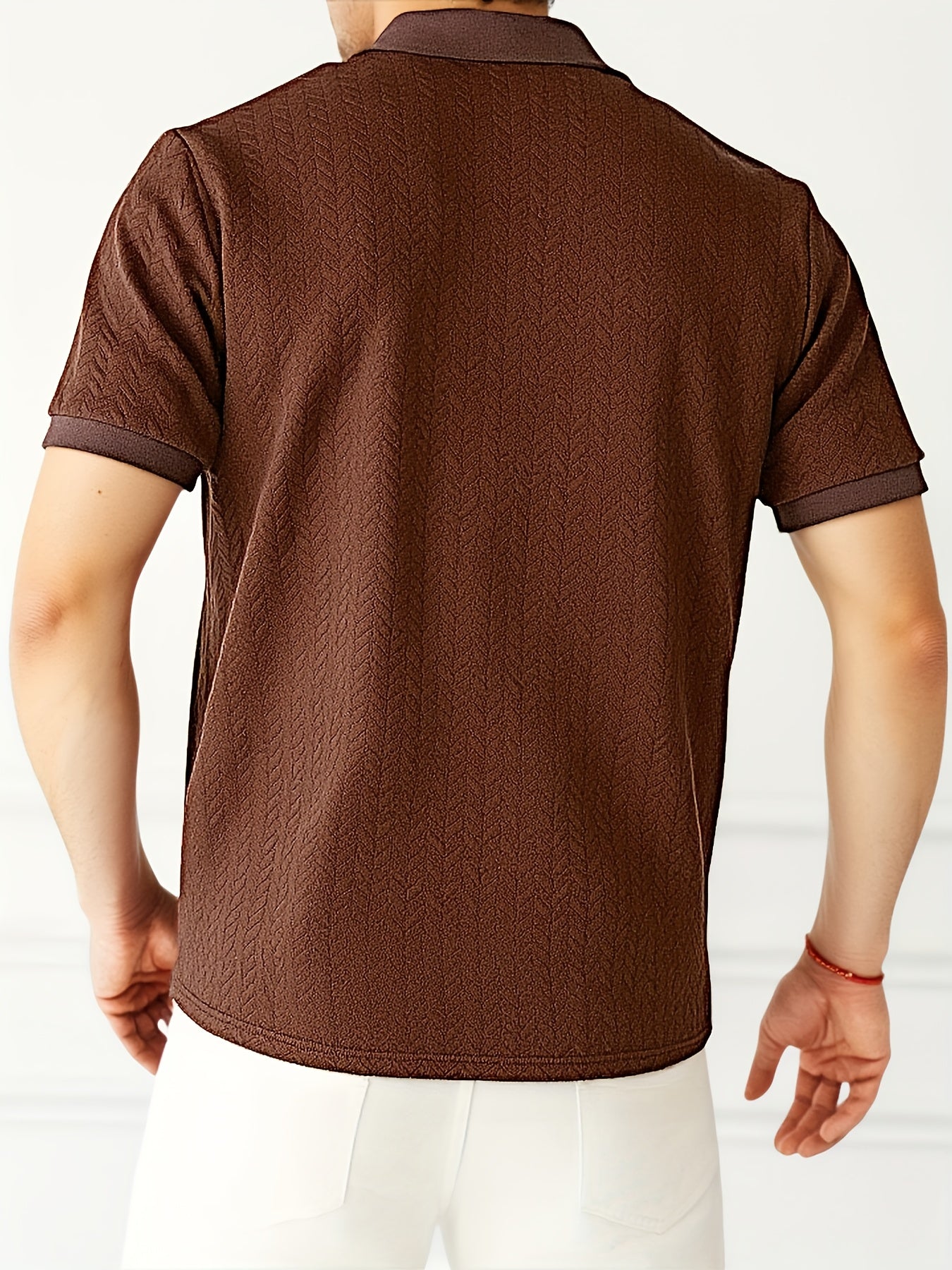 Men's Summer Shirt - Short Sleeve Geometric Pattern Button-Up Collar, Contrast Color Block Design, Breathable Knit Fabric, Machine Washable Casual Top for Office & Leisure, Relaxed Fit Apparel, Easycare Clothing