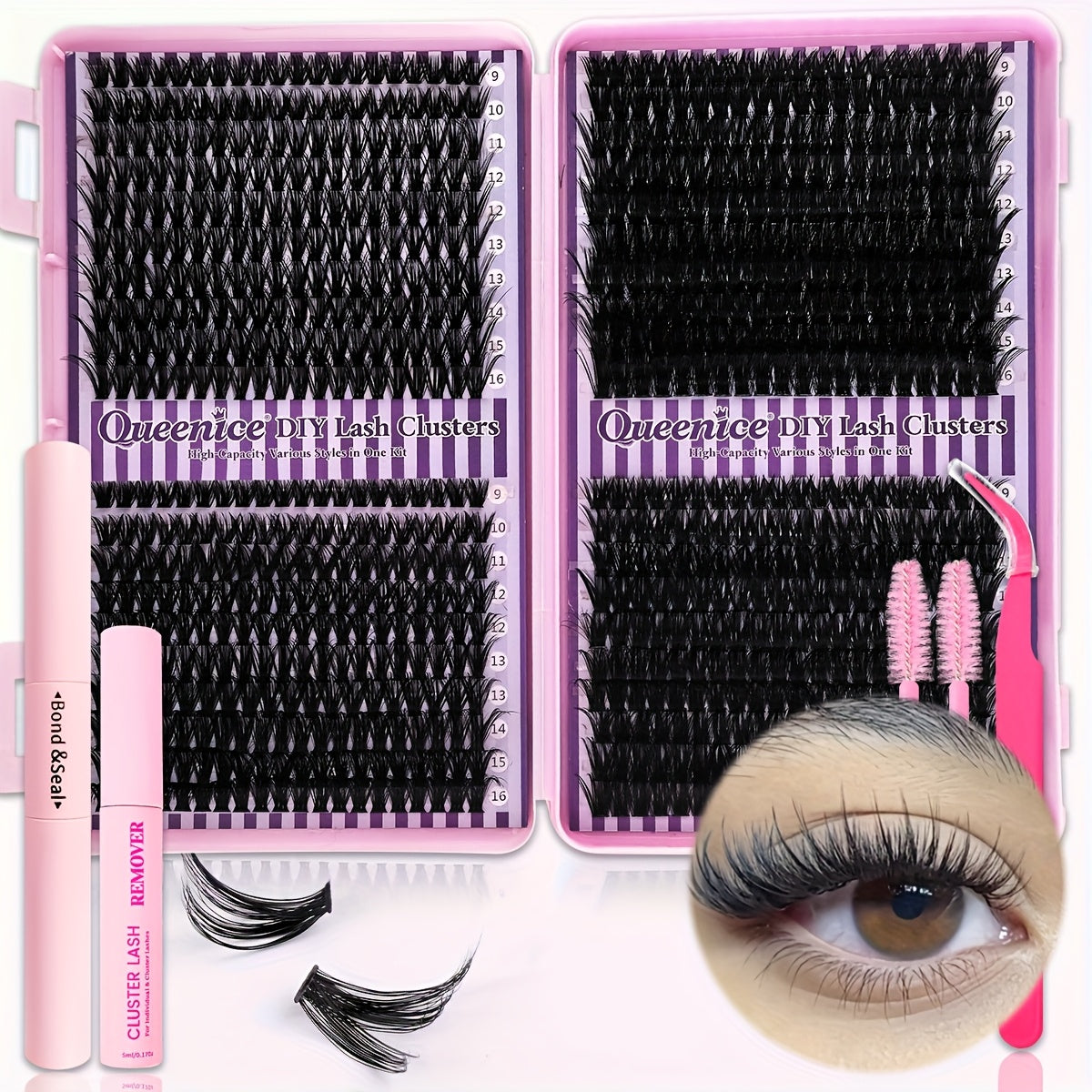 Kit d’Extensions de Cils Fluffy – 800 pcs, Auto-Application, Paquets Épais, Cils Individuels Wispy, D Curl (50D/60D/80D/100D), Réutilisables et Débutant-Friendly