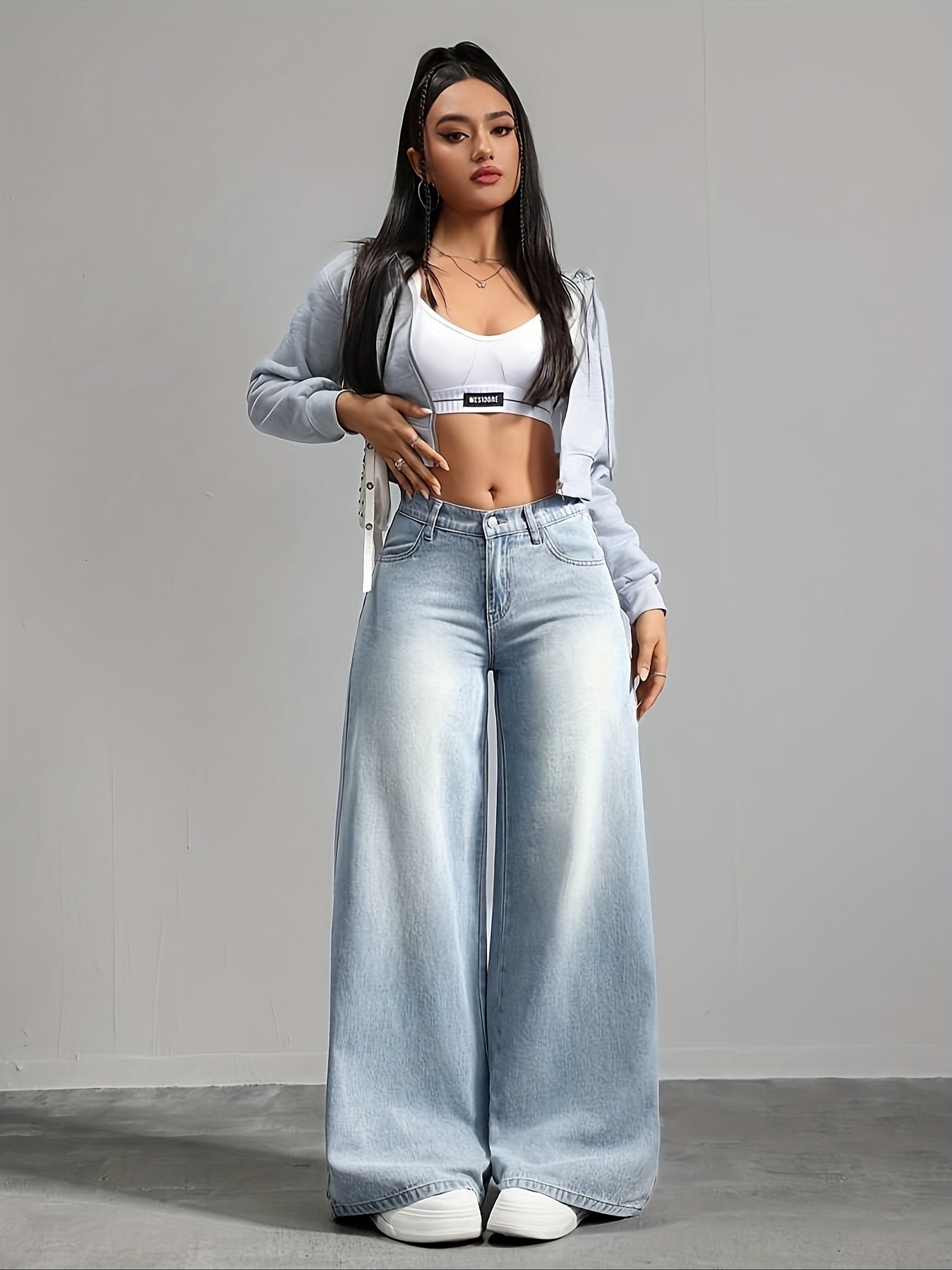 Jeans Femme Décontracté – Jambe Droite, Effet Usé